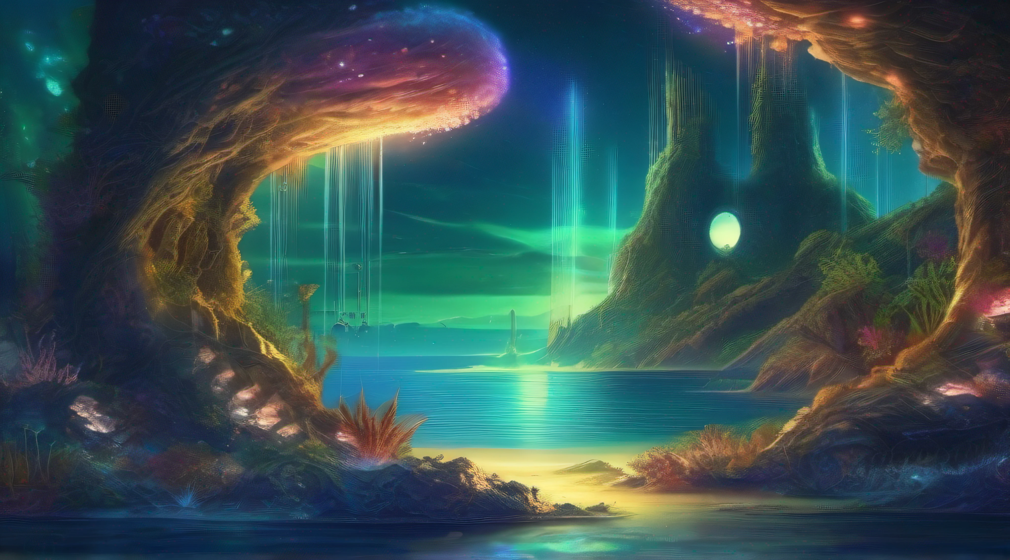 Aqualux Prime is a planet covered by oceans of crystal clear water The marine life on this planet is bioluminescent, Creating a stunning nightscape of underwater lights