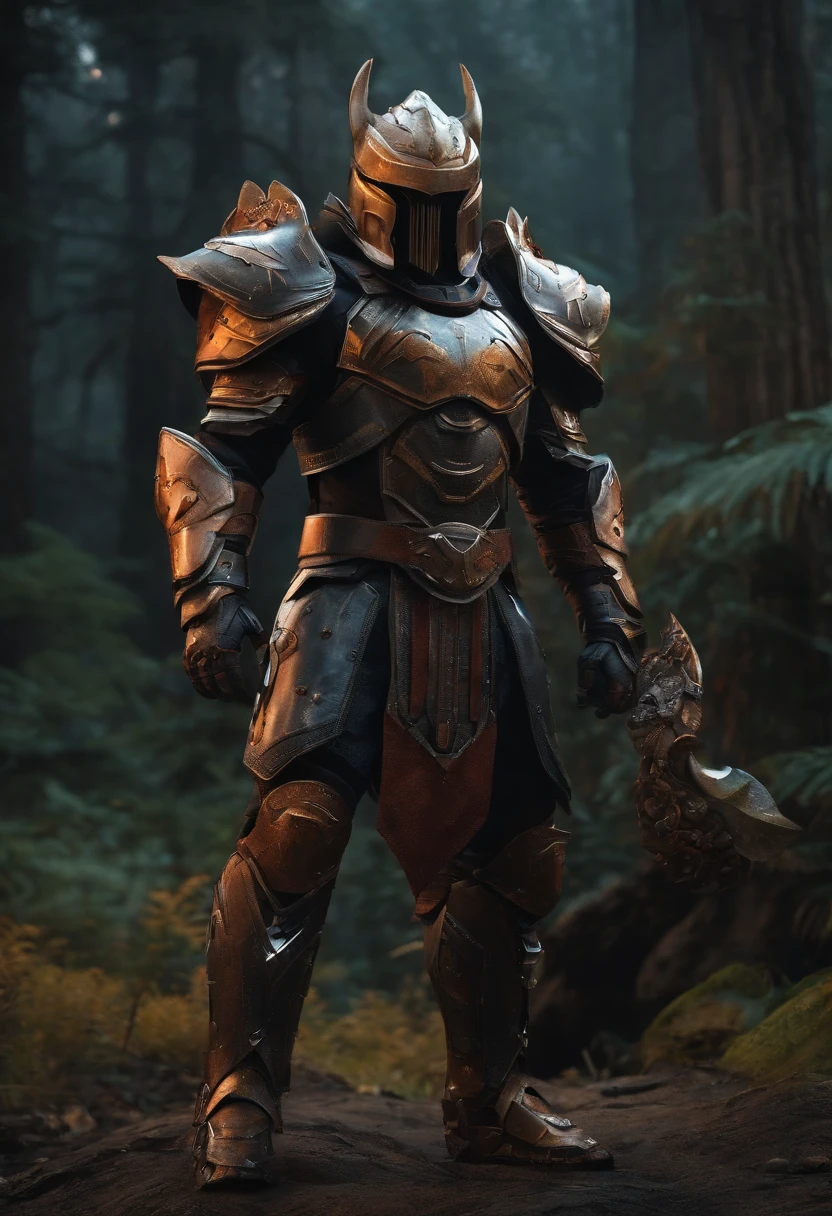 Masterpiece, UltraHD, photorealism, best quality, award-winning, massive male berserker, futuristic tech armor with scary Asian helmet, looking at the camera, full body is shown in armor