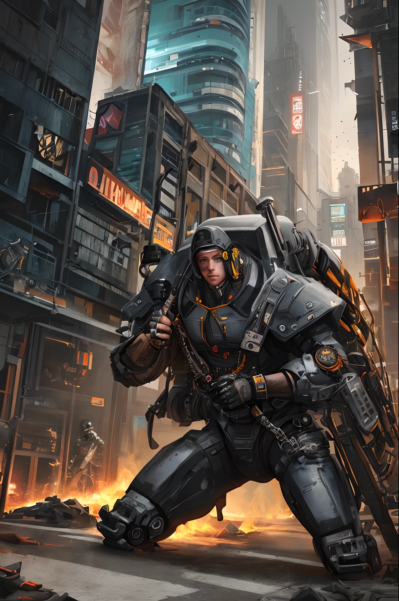 Mech steampunk clothes with short white and yellow hair mexican girl, tattooed, piercing, complex black leather, carbonfiber, battle status, hyper detailed, digital art, Cyberpunk style, cybercinematic lighting, studio quality, smooth render, unreal engine 5 rendered, octane rendered, art style by klimt and nixeu and ian sprigger and wlop and krenz cushart Steampunk