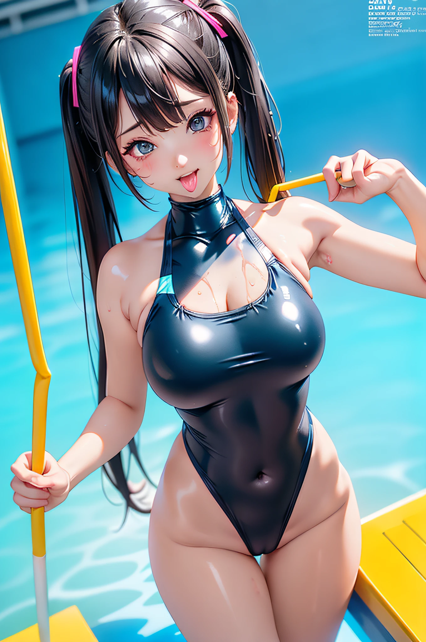 (Colorful magazine cover with lots of big English letters),((taken from the under:1.2))、(Show off your crotch)、Standing Sexy Pose、Many sponsor logos、pretty 1girl, top-quality、The ultra -The high-definition、hight resolution、extremely details CG、8K Unit Wallpapers、、Beautiful detailed eyes,( Colossal tits),biomechanical oppai,pigtail hair、(((Competition swimsuit with lines、Neon Color High Neck Competition Swimwear)))、Sleeveless、(a wet body:1.4)、(Shiny body,:1.6)、 blush, Sweat,be shy、(Ahegao:1.5)、(Stick out your tongue and drool)、red blush、full of shyness、
information