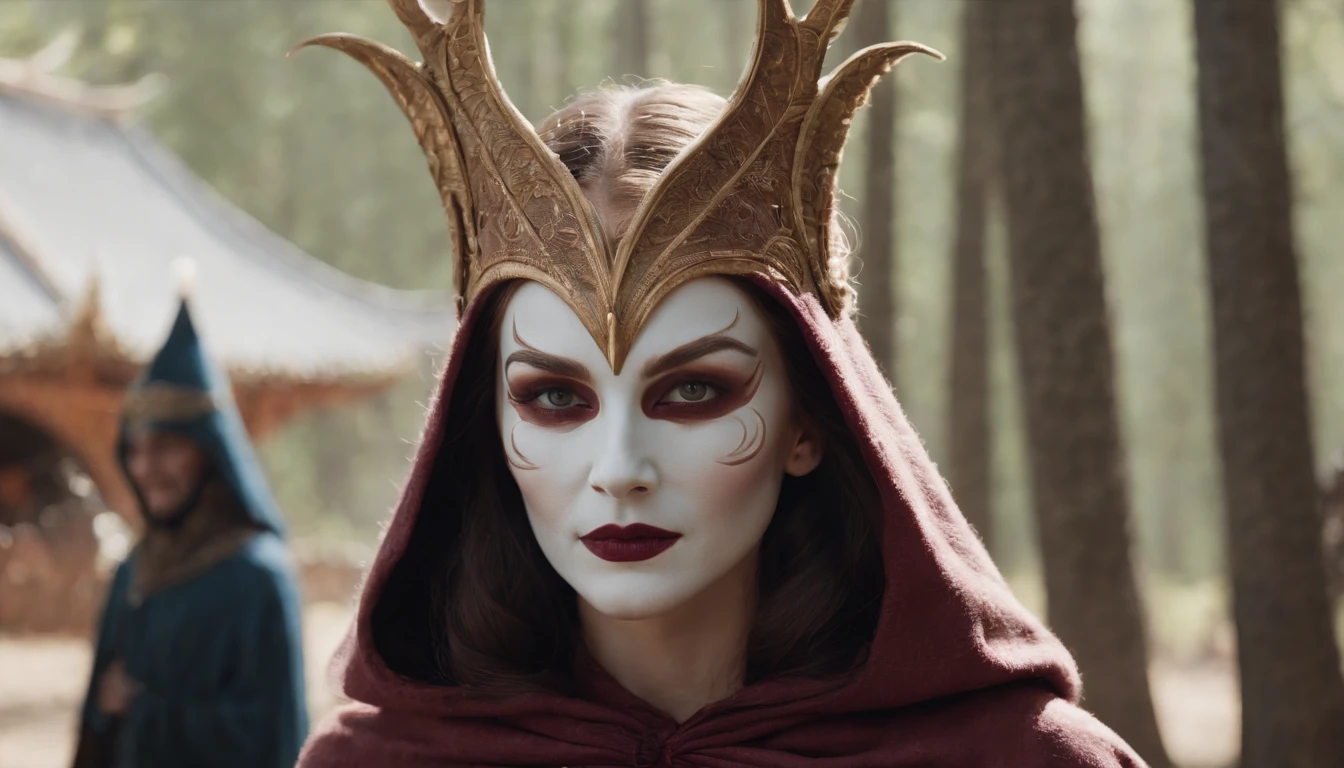 Visualize the grand Elemental Festival, where Seraphina competes in disguise, her true identity hidden beneath a mask and cloak