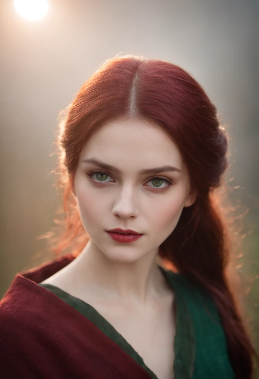 (((a deep reddish wound crosses her left cheek))) fair complexion, woman around 19 years old, natural white hair, distinctive green eyes, wearing kohl, slender and graceful, beautiful, candlelight in a medieval setting, ultra sharp focus, realistic shot, medieval female clothes, tetradic colors (scar:1.4)