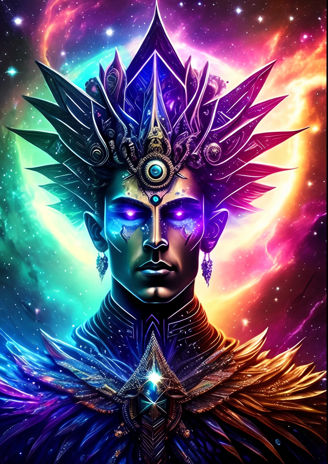 In Digital Pop Art Anime, catapult outrageous, cosmically vivid interpretations of the earth god Geb. Fuse traditional loom & pixilated canvas, ensnaring regality. Fabricate a sumptuous, mythological character adorned with geometric, ensorcelled patterns. Intersection with towering hieroglyph Zodiac Orbs looms, star-studded phases shatter dawn attitude. Bioluminescent, Gizmos infuse with surreal anxieties.