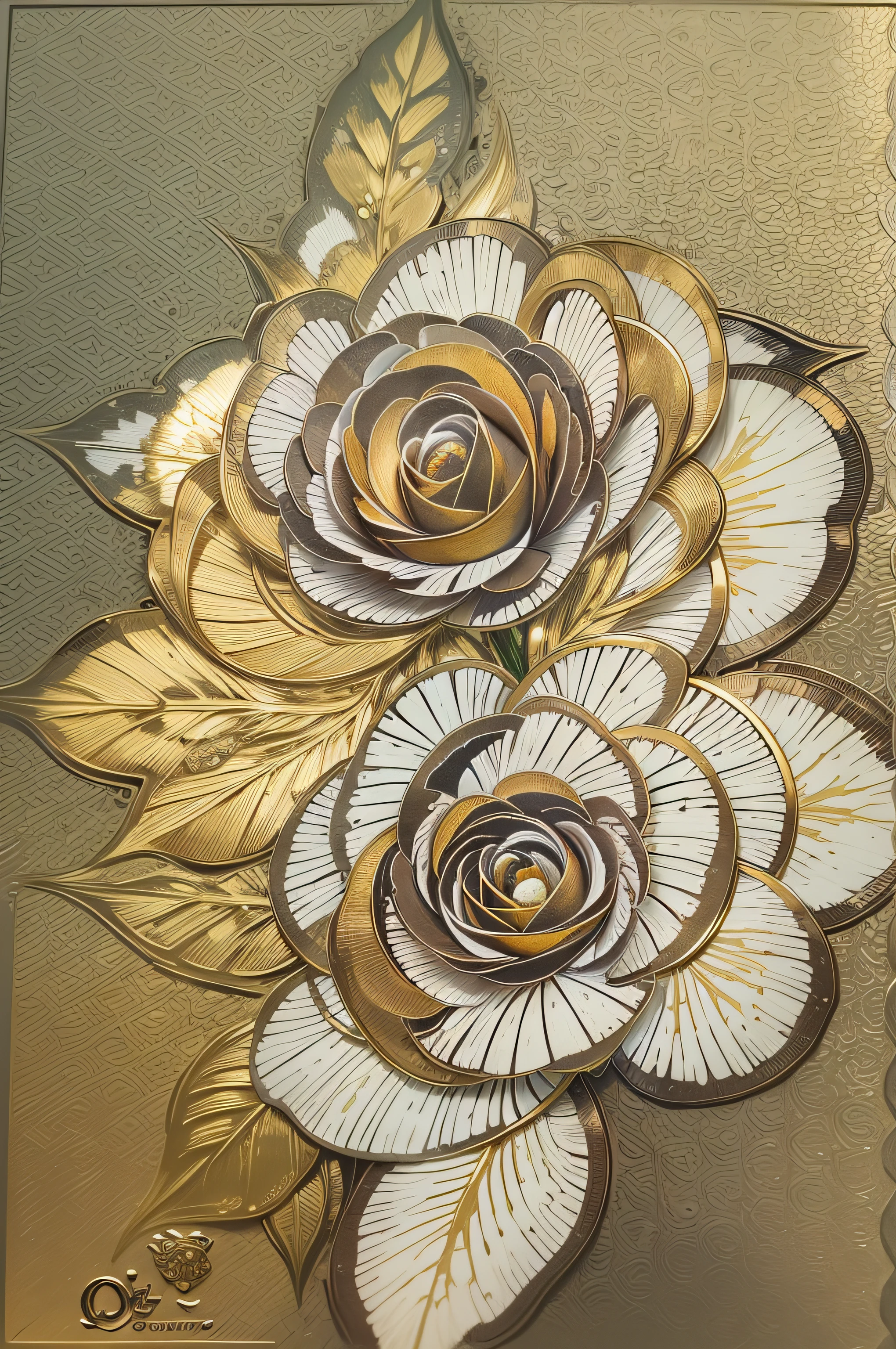 There is a golden rose with a drop of water on it, flores de ouro, preto e dourado cor rica, Cores preto e dourado, preto e dourado, ouro preto, ouro e preto, rosas pretas, flores e ouro, Flores douradas, ouro e metal preto, flores em flocos de ouro, esquema de cores dourado e preto, ouro realista, ouro ?????, Rosa Negra