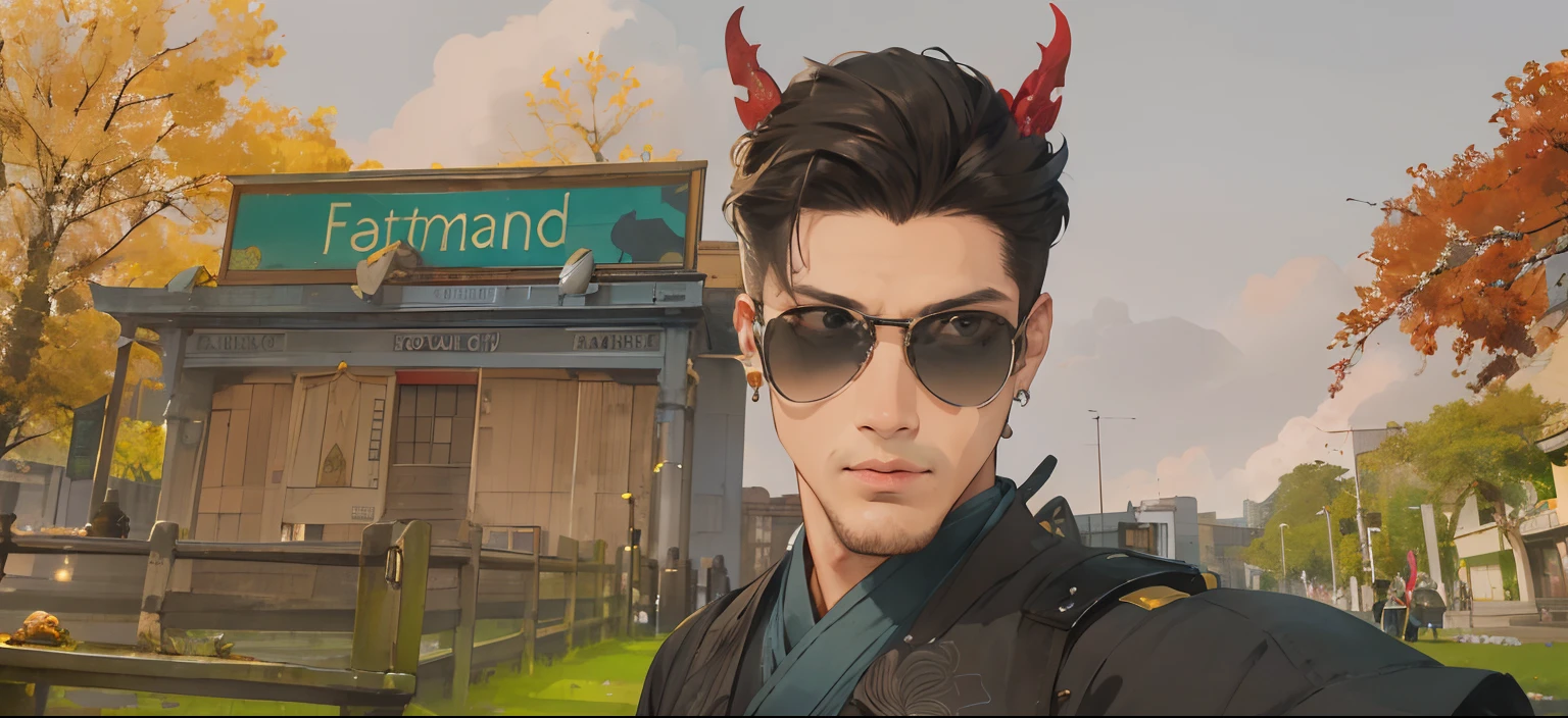 absurd, high-res, hyper-detailed, texture detail, clear presentation, HD details, detail performance, finely detail, Clear face, precise restoration, clear eyeballs, (1man: 1.3), hand-drawn, Simple lines, an 18-year-old man in colorful Hanfu,　City of Shibuya、 masterpiece, outdoors, Boy、handsome man、night、handsome、A Man、Boy、Short hair、Silver earrings