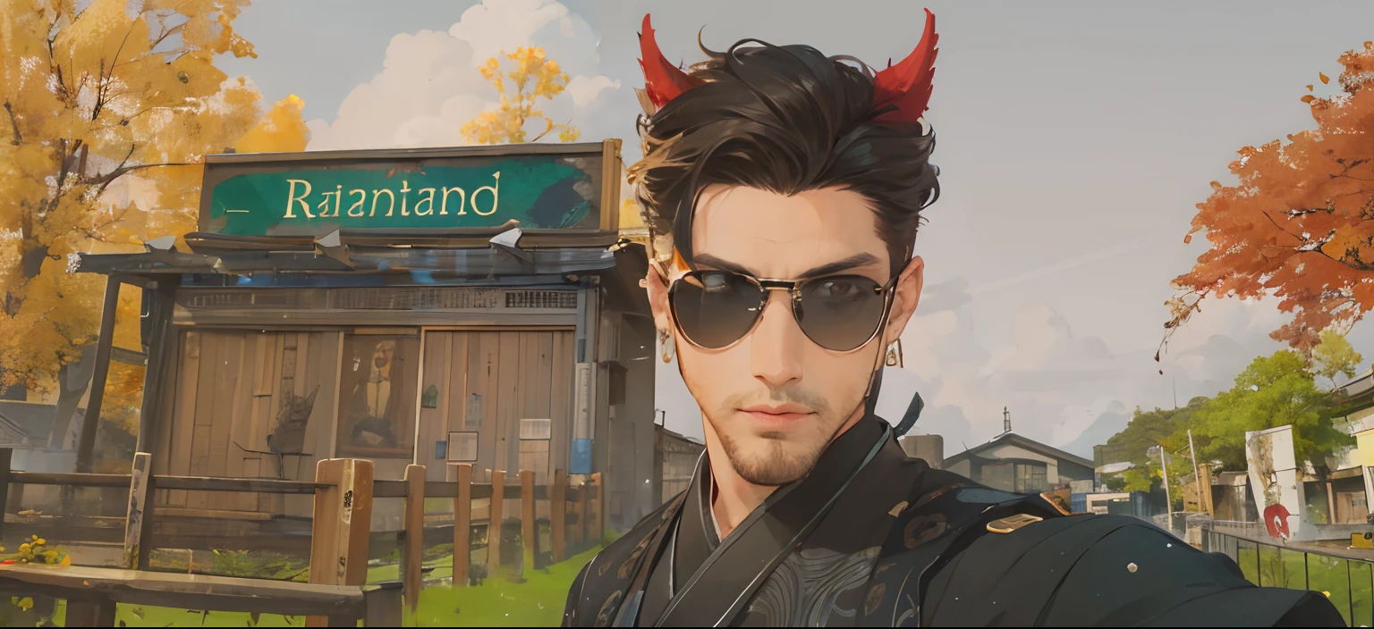 absurd, high-res, hyper-detailed, texture detail, clear presentation, HD details, detail performance, finely detail, Clear face, precise restoration, clear eyeballs, (1man: 1.3), hand-drawn, Simple lines, an 18-year-old man in colorful Hanfu, City of Shibuya、 masterpiece, outdoors, Boy、handsome man、night、handsome、A Man、Boy、Short hair、Silver earrings