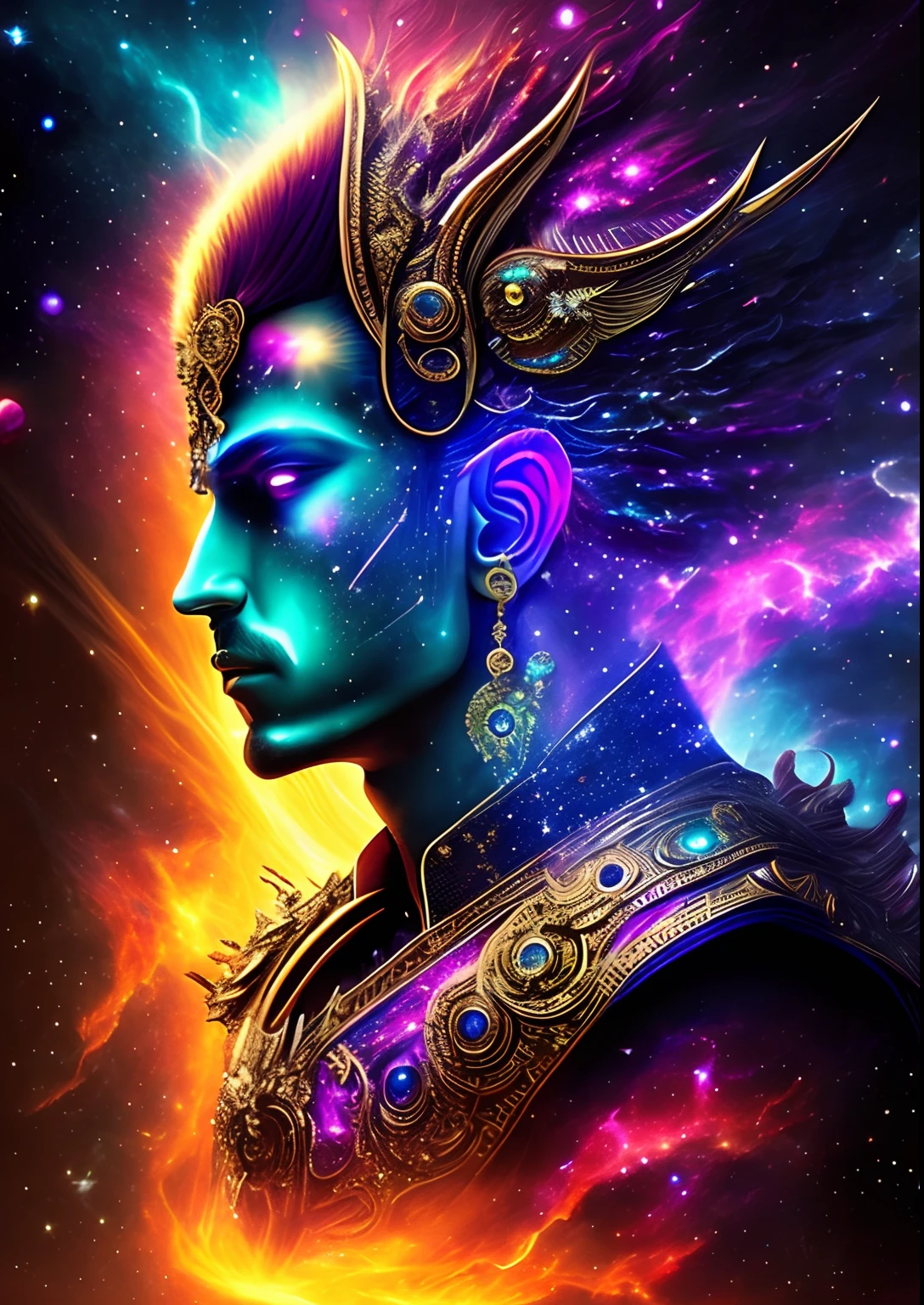 dreamlikeart, galaxy, outer space, nebula, star, [cyberpunked] Vishnu from the stars. (star:1.5),