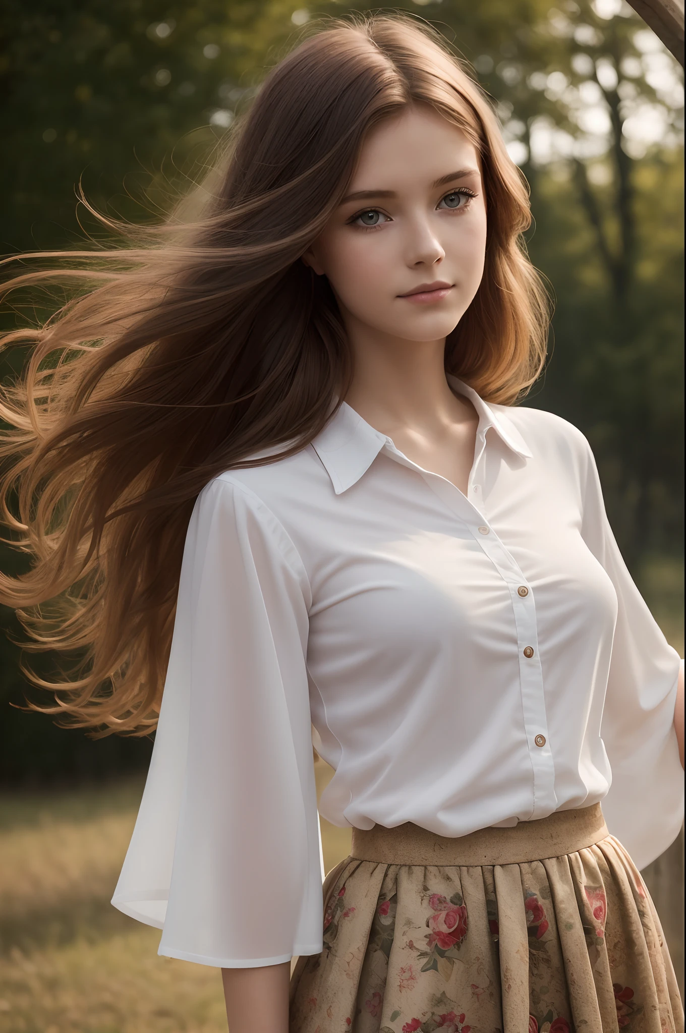 Masterpiece, best quality, hi res, 8k, hi res, 8k, windy weather portrait,  redhead, beautiful young girl , , (close up portrait:1.4) , young GIRL, innocent, ((beautiful face)),hope in the eyes, ((long hair)) , ginger, photography taken by sldr, ginger girl hair, high detailed face, soft light, SUMMER DRESS , soft skin, (sensual:1.2) in polish folk costumes, folk skirt, folklore:1.4, white shirt with wide sleeves, floral decor FROM POLAND, realistic , polish national clothes, ,slavic ethnicity, outdoor,