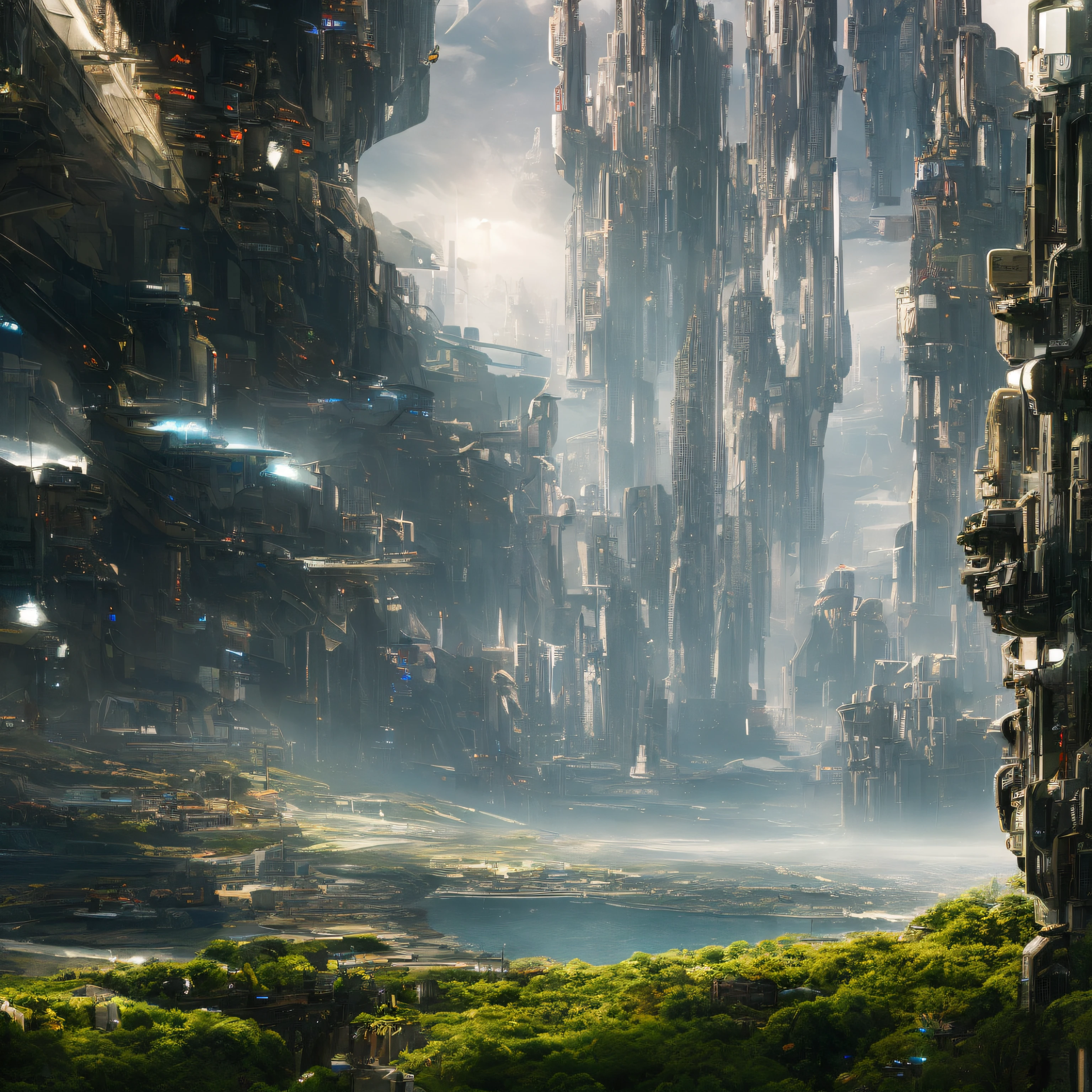 futuristic sci-fi cityscape, science fiction, surreal, high resolution, cidade