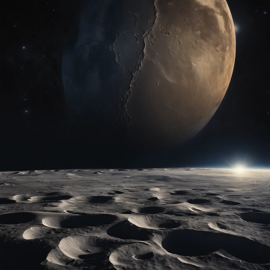Master Parts、Superior Quality、superior image quality、The 8k quality、Beautiful pictures of the starry sky、magnifica、Arched Milky Way:1.25、Alafed view of Earth from the lunar surface:1.25, Lunar surface, space photo, on the moon, moon background, moon background, on the moon, Lunar soil, space photo, moonscape, Focus on the Moon, On Moon, Numerous craters, Seeing the Earth from the surface of the moon:1.9, big earth in the sky:1.9, Dark Blue Universe:1.9