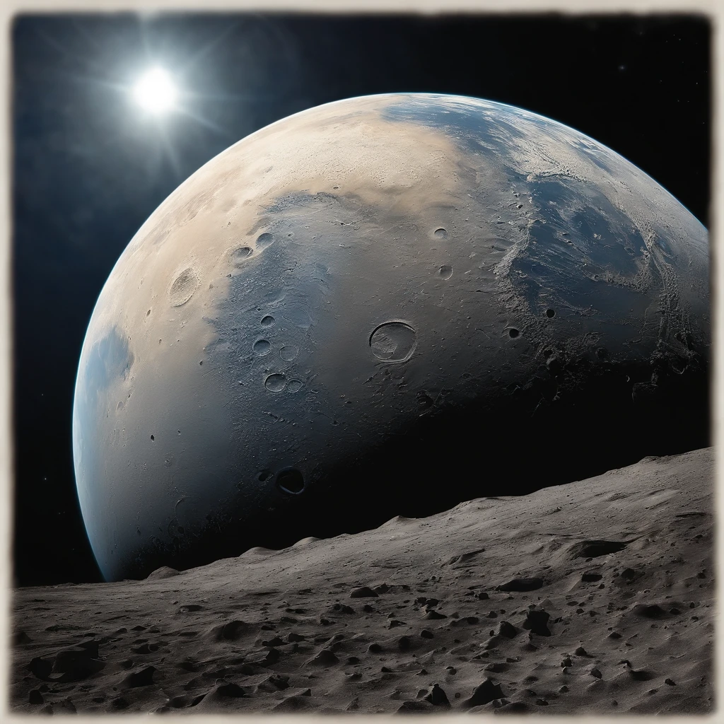 Master Parts、Superior Quality、superior image quality、The 8k quality、Beautiful pictures of the starry sky、magnifica、Arched Milky Way:1.9、Alafed view of Earth from the lunar surface:1.25, Lunar surface, space photo, on the moon, moon background, moon background, on the moon, Lunar soil, space photo, moonscape, Focus on the Moon, On Moon, Numerous craters, Seeing the Earth from the surface of the moon:1.9, big earth in the sky:1.9, Dark Blue Universe:1.9