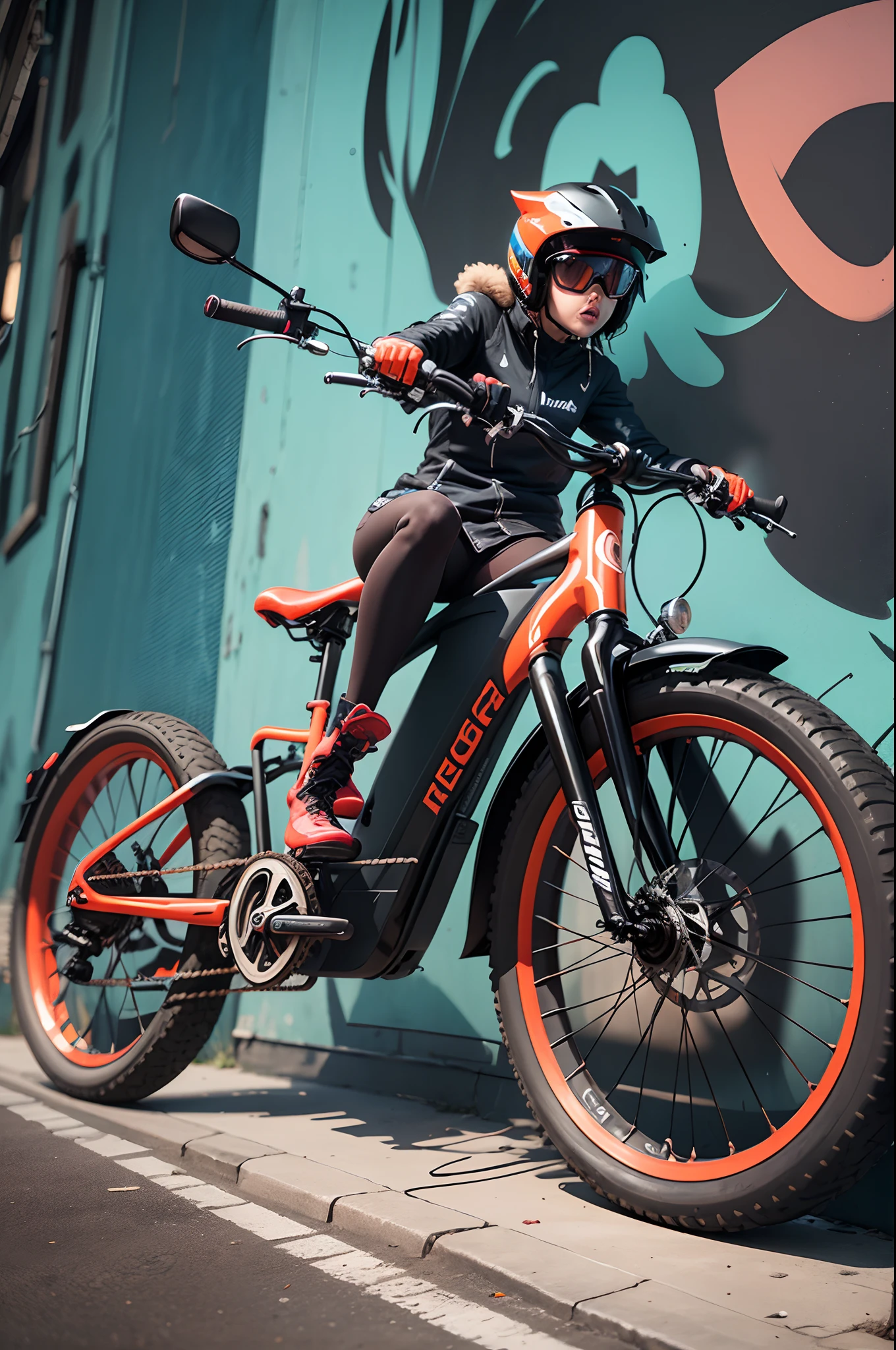 Electric Bike, An electric bike, sleek and modern, boasts thick tires, its frame adorned in striking red with bold black racing stripes.
Scene: An urban alleyway, where graffiti-covered walls form a gritty backdrop for this electrifying ride.
Mood: High-energy, as if ready to conquer the city streets with speed and style.
Atmosphere: Urban and edgy, a fusion of power and aesthetics.
Lighting: Neon signs and streetlights create a dynamic interplay of light and shadow, highlighting the bike's fierce design. --auto --s2