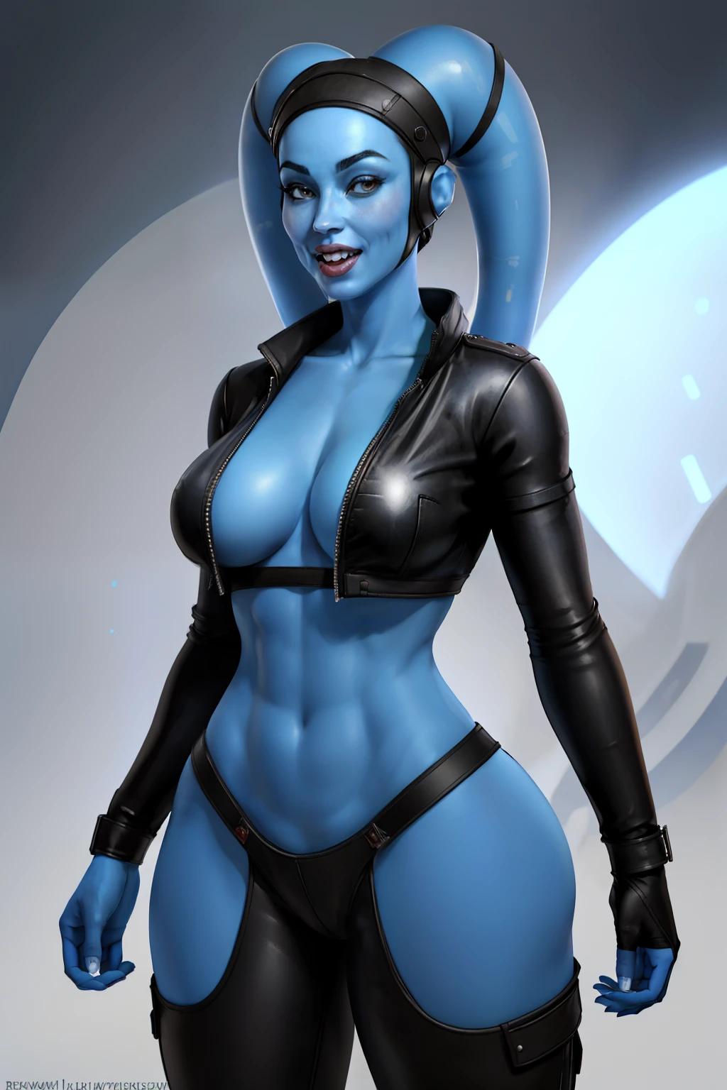 blue skin, twilek, piloting ship, pilot looking up, perspective, dynamic pose, large breasts, detailed face and eyes, upper body, detailed background, ship, open jacket, white tanktop, black leather jacket, highly detailed, best quaility, high resolution, 4k, cinematic lighting, happy, (laughing:1.2), red jumpsuit pants, cute, Negative prompt: easynegative, sketch by bad-artist, bad-hands-5, (bad_prompt_version2:0.9), (text:1.2), (patreon:1.2), (logo:1.2), (signature:1.2), (watermark:1.2), (li, chchild, babby face), (ba1.2) Steps: 28, Sampler: Euler a, CFG scale: 7, Seed: 421827050, Face restoration: GFPGAN, Size: 512x768, Model hash: 4199bcdd14, Model: revAnimated_v122, Denoising strength: 0.65, Clip skip: 2, ENSD: 31337, Hires upscale: 1.5, Hires upscaler: 4x-UltraSharp