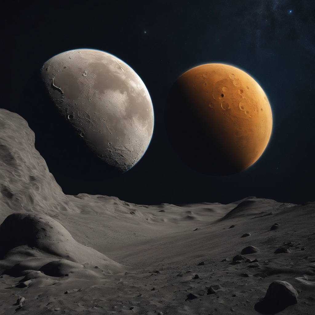 Master Parts、Superior Quality、superior image quality、The 8k quality、Beautiful pictures of the starry sky、magnifica、Arched Milky Way:1.9、Alafed view of Earth from the lunar surface:1.25, Lunar surface, space photo, on the moon, moon background, moon background, on the moon, Lunar soil, space photo, moonscape, Focus on the Moon, On Moon, Numerous craters, Seeing the Earth from the surface of the moon:1.9, big earth in the sky:1.9, Dark Blue Universe:1.9, Dome City:1.9