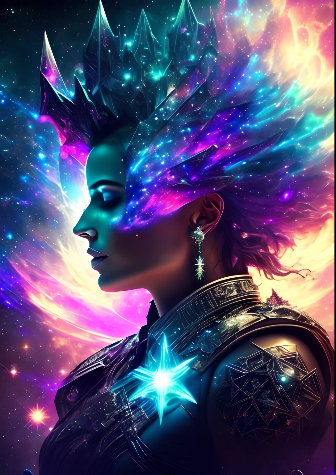 dreamlikeart, galaxy, outer space, nebula, star, [cyberpunked] Brahma from the stars. (star:1.5),