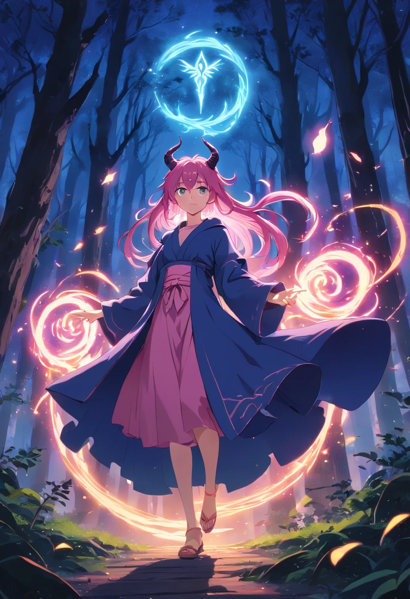 (a pink-haired demon woman,spells:1.1,glowing:1.1)(illustration)(best quality,ultra-detailed,realistic:1.37),demonic witch(demonic:1.1)(magic:1.1)(forest)(dark and mysterious,ominous atmosphere),casting powerful spells,creating magical energy(magic:1.1),vibrant pink hair(swirling pink hair)(flowing pink hair),horns(devil horns:1.1),piercing red eyes,enchanted scepter(magical scepter),elaborate dark robe,glowing magical sigils,fiery embers swirling(magical embers:1.1)(glowing embers),magical aura(glowing aura),eerie shadows,otherworldly presence(presence),sinister smile,nightfall in the background(dark night:1.1)(moonlit forest),lush and dense foliage(twisted trees)(mystical plants:1.1),mystical particles(swirling particles)(floating particles),ethereal glow(ethereal:1.1)(soft glow),faint moonlight breaking through the trees,haunting and captivating(scary atmosphere),bewitching beauty,wide range of colors(vivid colors)(contrasting colors),mystical realm,impressive details,dynamic composition,mesmerizing artwork,photorealistic style(picasso style),impressive shading and lighting,explosive energy,magical atmosphere(fantasy atmosphere),dreamlike scene