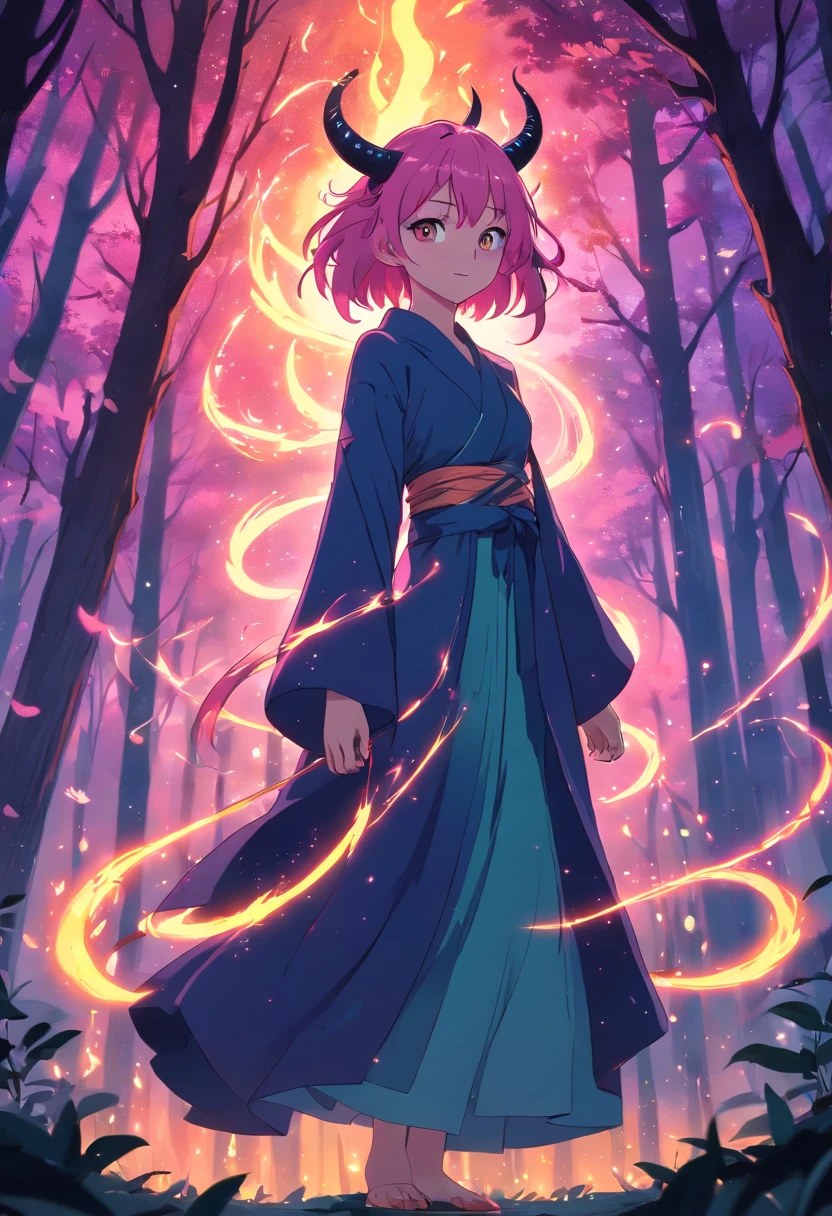 (a pink-haired demon woman,spells:1.1,glowing:1.1)(illustration)(best quality,ultra-detailed,realistic:1.37),demonic witch(demonic:1.1)(magic:1.1)(forest)(dark and mysterious,ominous atmosphere),casting powerful spells,creating magical energy(magic:1.1),vibrant pink hair(swirling pink hair)(flowing pink hair),horns(devil horns:1.1),piercing red eyes,enchanted scepter(magical scepter),elaborate dark robe,glowing magical sigils,fiery embers swirling(magical embers:1.1)(glowing embers),magical aura(glowing aura),eerie shadows,otherworldly presence(presence),sinister smile,nightfall in the background(dark night:1.1)(moonlit forest),lush and dense foliage(twisted trees)(mystical plants:1.1),mystical particles(swirling particles)(floating particles),ethereal glow(ethereal:1.1)(soft glow),faint moonlight breaking through the trees,haunting and captivating(scary atmosphere),bewitching beauty,wide range of colors(vivid colors)(contrasting colors),mystical realm,impressive details,dynamic composition,mesmerizing artwork,photorealistic style(picasso style),impressive shading and lighting,explosive energy,magical atmosphere(fantasy atmosphere),dreamlike scene