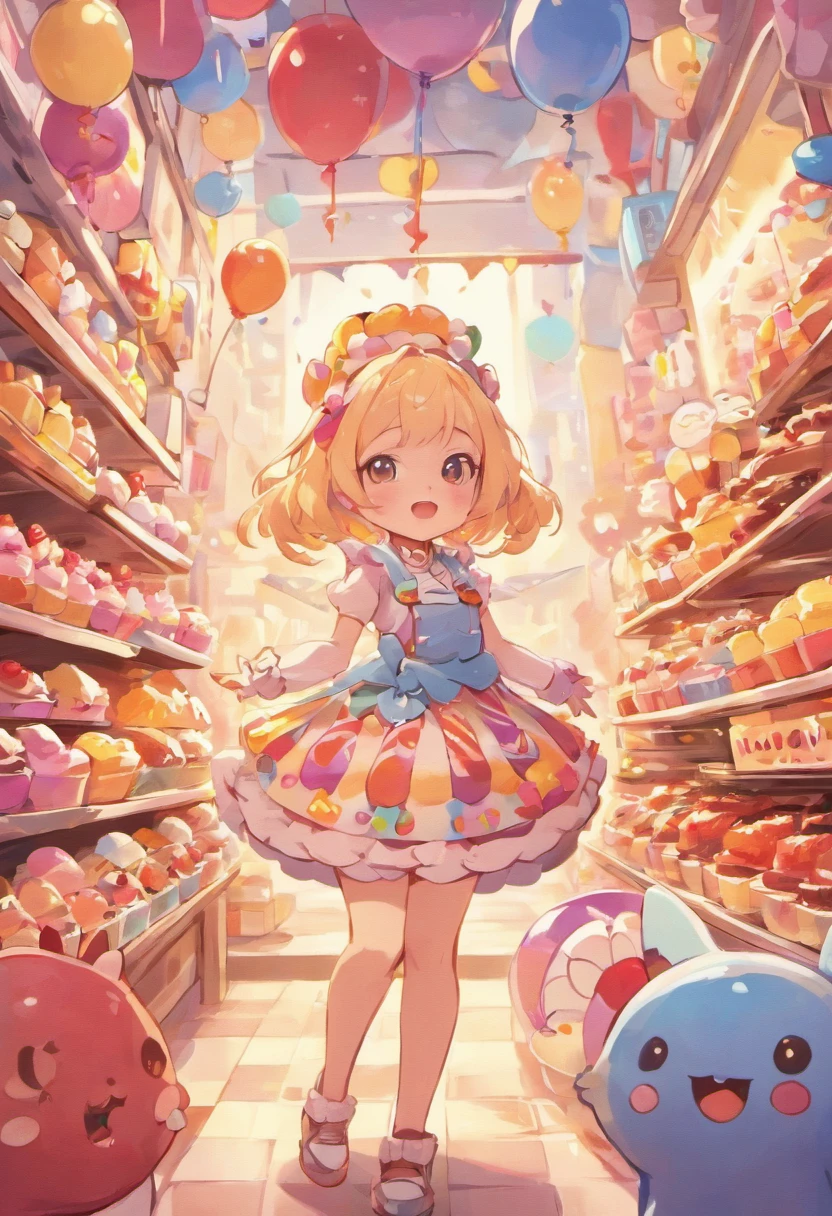 (A cute, Cartoon dessert characters，Has minimal human characteristics): Sweet and lively face, Round and shiny eyes, Cute little mouth, Soft and soft body, Extremely colorful，Vibrant appearance, adorable expression, The limbs are small and stout, Joy resonates with joy, Naughty and mischievous personality, A little clumsy，But full of charm, A touch of magic and wonder, Surrounded by desserts and sugary treats, A whimsical dessert wonderland, Fill with sweets, chocolate bar, and pastries, Sugar-coated fantasy world, Land where calories don't count, A delicious adventure in dessert paradise, Bright colors and a joyous atmosphere, Sweet aroma, With marshmallow clouds and lollipop trees as background, Cheerful and seductive presence, Dessert companion，Put a smile on everyone's face. (Best quality, High-res), A delightful blend of sweetness and cuteness, A masterpiece of confectionery art, Eye and heart care, Fascinating and coveted work, Light up the dessert companion for any day.