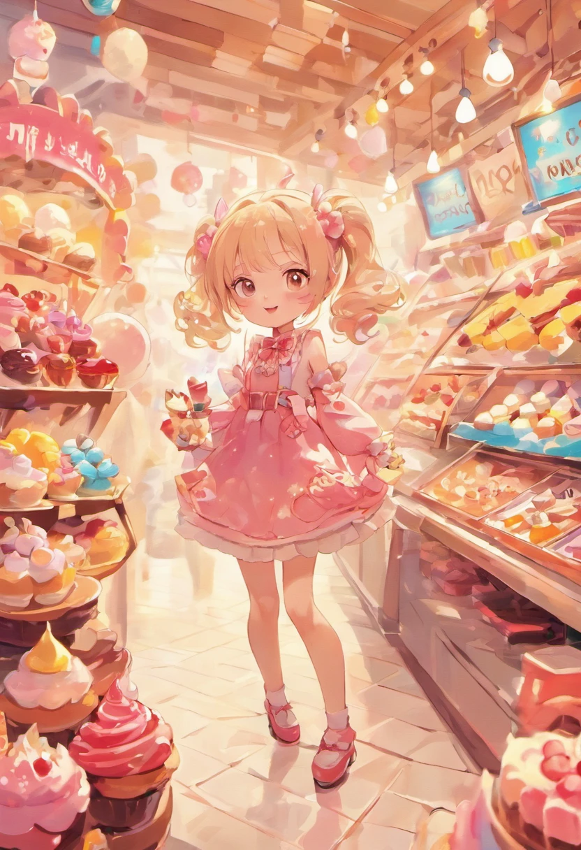 (A cute, Cartoon dessert characters,Has minimal human characteristics): Sweet and lively face, Round and shiny eyes, Cute little mouth, Soft and soft body, Extremely colorful,Vibrant appearance, adorable expression, The limbs are small and stout, Joy resonates with joy, Naughty and mischievous personality, A little clumsy,But full of charm, A touch of magic and wonder, Surrounded by desserts and sugary treats, A whimsical dessert wonderland, Fill with sweets, chocolate bar, and pastries, Sugar-coated fantasy world, Land where calories don't count, A delicious adventure in dessert paradise, Bright colors and a joyous atmosphere, Sweet aroma, With marshmallow clouds and lollipop trees as background, Cheerful and seductive presence, Dessert companion,Put a smile on everyone's face. (Best quality, High-res), A delightful blend of sweetness and cuteness, A masterpiece of confectionery art, Eye and heart care, Fascinating and coveted work, Light up the dessert companion for any day.