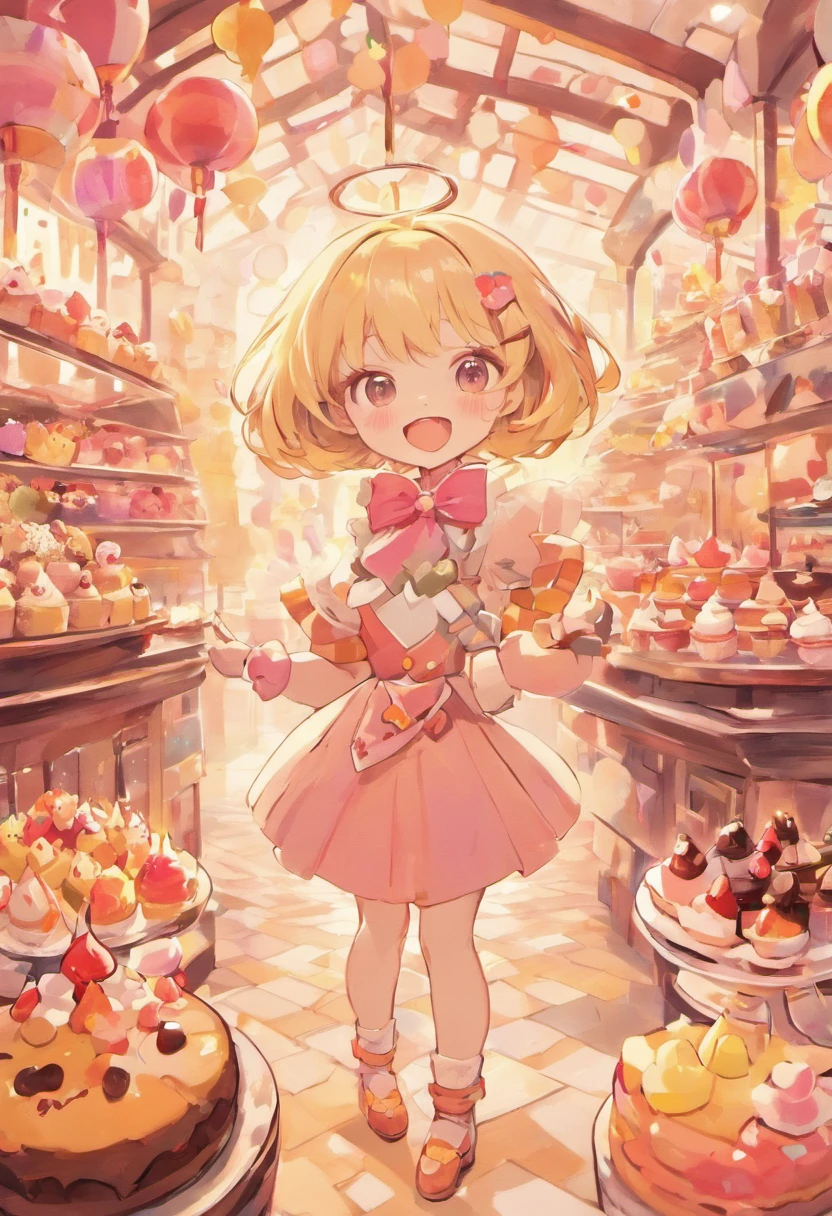(A cute, Cartoon dessert characters,Has minimal human characteristics): Sweet and lively face, Round and shiny eyes, Cute little mouth, Soft and soft body, Extremely colorful,Vibrant appearance, adorable expression, The limbs are small and stout, Joy resonates with joy, Naughty and mischievous personality, A little clumsy,But full of charm, A touch of magic and wonder, Surrounded by desserts and sugary treats, A whimsical dessert wonderland, Fill with sweets, chocolate bar, and pastries, Sugar-coated fantasy world, Land where calories don't count, A delicious adventure in dessert paradise, Bright colors and a joyous atmosphere, Sweet aroma, With marshmallow clouds and lollipop trees as background, Cheerful and seductive presence, Dessert companion,Put a smile on everyone's face. (Best quality, High-res), A delightful blend of sweetness and cuteness, A masterpiece of confectionery art, Eye and heart care, Fascinating and coveted work, Light up the dessert companion for any day.