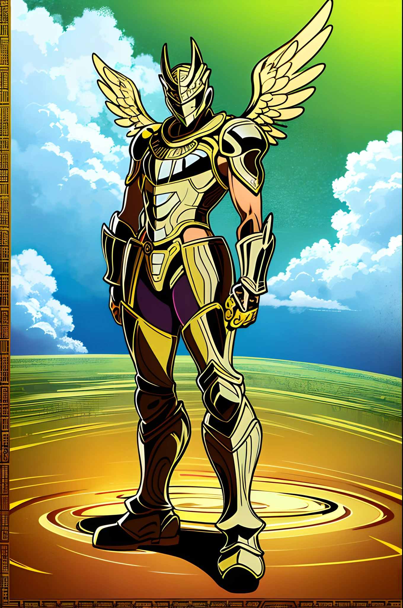 sentai ,, standing solo, weird, bizzare, angelic, divine, aura, celest, male, armor, knight,, full body