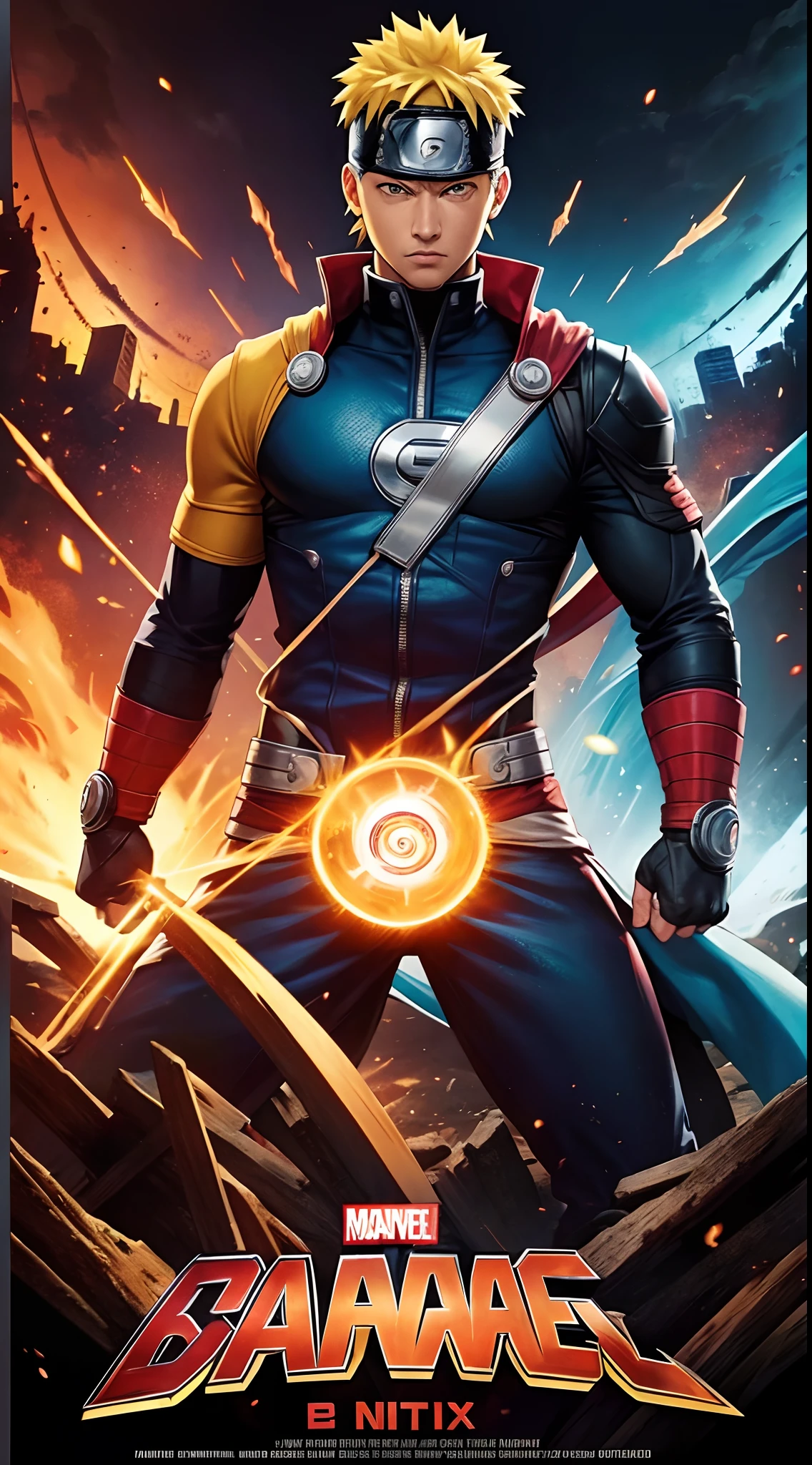 Um Poster de um filme da Marvel Comics, extremamente bonito e chamativo, um filme sobre a vida e as aventuras de Naruto Uzumaki