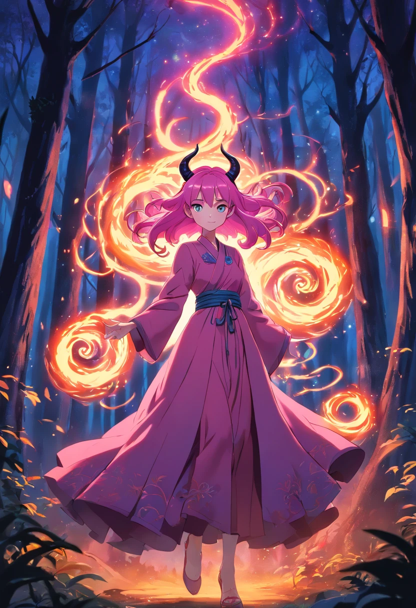 (a pink-haired demon woman,spells:1.1,glowing:1.1)(illustration)(best quality,ultra-detailed,realistic:1.37),demonic witch(demonic:1.1)(magic:1.1)(forest)(dark and mysterious,ominous atmosphere),casting powerful spells,creating magical energy(magic:1.1),vibrant pink hair(swirling pink hair)(flowing pink hair),horns(devil horns:1.1),piercing red eyes,enchanted scepter(magical scepter),elaborate dark robe,glowing magical sigils,fiery embers swirling(magical embers:1.1)(glowing embers),magical aura(glowing aura),eerie shadows,otherworldly presence(presence),sinister smile,nightfall in the background(dark night:1.1)(moonlit forest),lush and dense foliage(twisted trees)(mystical plants:1.1),mystical particles(swirling particles)(floating particles),ethereal glow(ethereal:1.1)(soft glow),faint moonlight breaking through the trees,haunting and captivating(scary atmosphere),bewitching beauty,wide range of colors(vivid colors)(contrasting colors),mystical realm,impressive details,dynamic composition,mesmerizing artwork,photorealistic style(picasso style),impressive shading and lighting,explosive energy,magical atmosphere(fantasy atmosphere),dreamlike scene