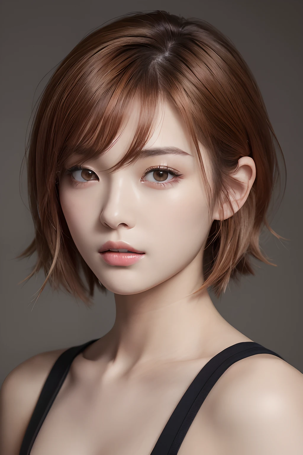 (masuter piece:1.3)、(8K、Photorealsitic、Raw photography、top-quality: 1.4)、(1girl in、25-years old)、beautiful countenance、(Small adult face)、(Orange-brown、short-hair:1.3)、Beautiful hairstyle、realisticeyes、Beautiful details、(real looking skin)、Beautiful skins、(Ren Hao)、absurderes、enticing、超A high resolution、A hyper-realistic、high-detail、the golden ratio