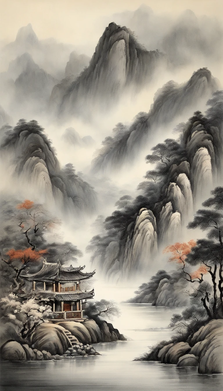 Best quality, Ultra-fine details, high resolution, Masterpiece:1.2, Immerse yourself in the beautiful landscape, Impeccable brushstrokes, Impressive ink, Adopt a wide-angle viewing angle, Breath-taking mountain views, Deep and majestic atmosphere, Beautifully depicted ships sailing through the mountains, Detailed depiction of the ship and its surroundings, Traditional Chinese art, Expresses the tranquility and harmony of nature, Subtle tonal changes, Soft color palette, Gentle and warm atmosphere, Presented at a prestigious exhibition - a Chinese ink landscape painting,The composition is stunning,Emotional depth,Capture the tranquility in the mountains. Textured brushstrokes and tonal variations are very detailed, Reveal the complexity of the ship and the beauty of the surrounding landscape. Traditional Chinese art styles create an atmosphere of tranquility and harmony,Immerse viewers in natural wonders. This masterpiece is of the highest quality, Features ultra-fine detail and high-resolution images, Make it an impressive and breathtaking work of art,It perfectly captures the essence of Chinese ink landscape painting. 1man with 3 sword, Zoro one piece, kimono