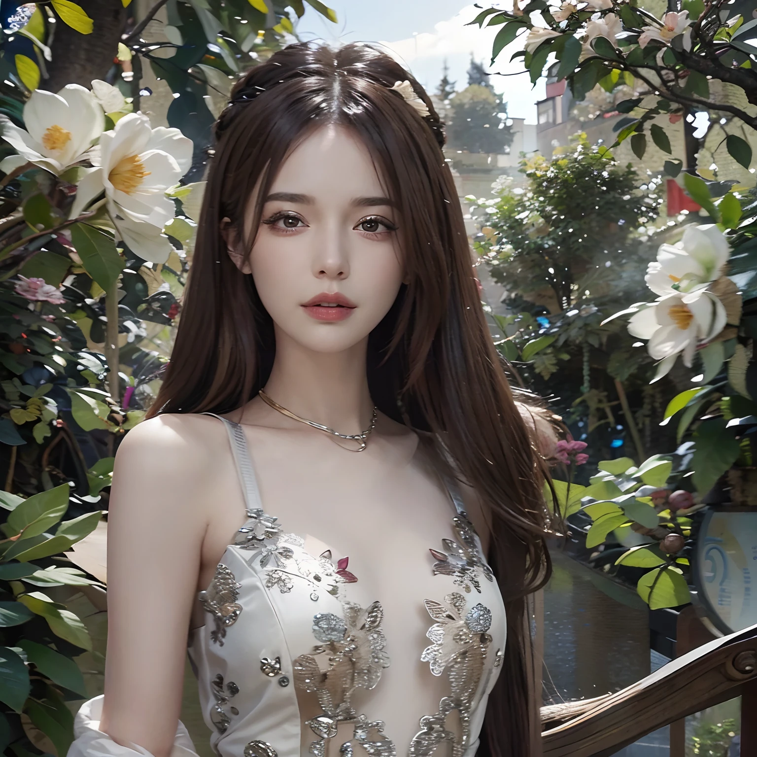 masuter piece:1.3、8K、Photorealsitic、Raw photography、top-quality: 1.4、girl with、beautiful expression、Branded Mesh、Loose and fluffy hair、Beautiful hairstyle、realisticeyes、Beautiful details、real looking skin、enticing、超A high resolution、A hyper-realistic、high-detail、the golden ratio、A charming smile