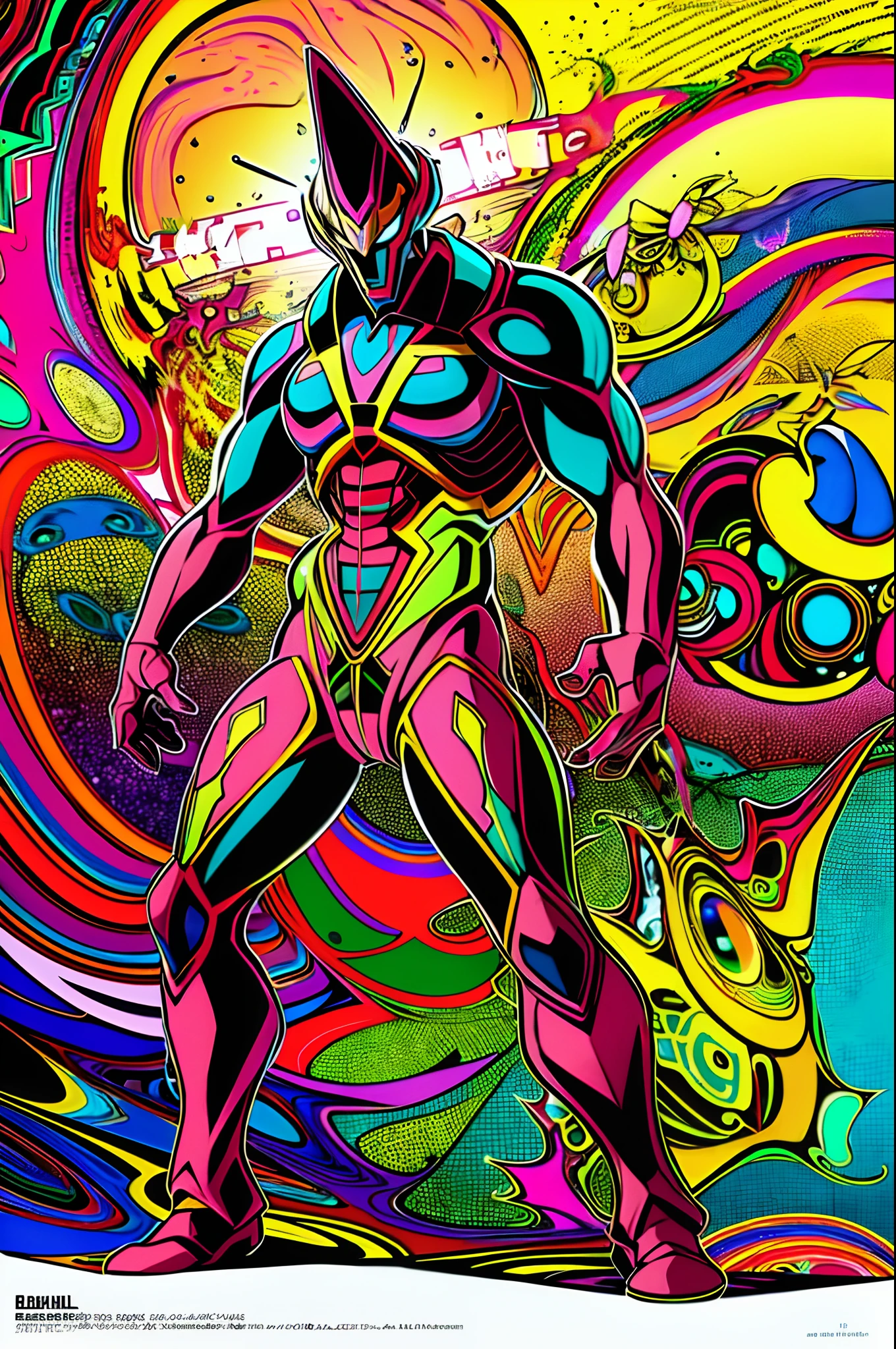 sentai ,, standing solo, weird, bizzare, 60S, edgy, bestail, fantast, creature,surrealist, psychedelic, eldritch