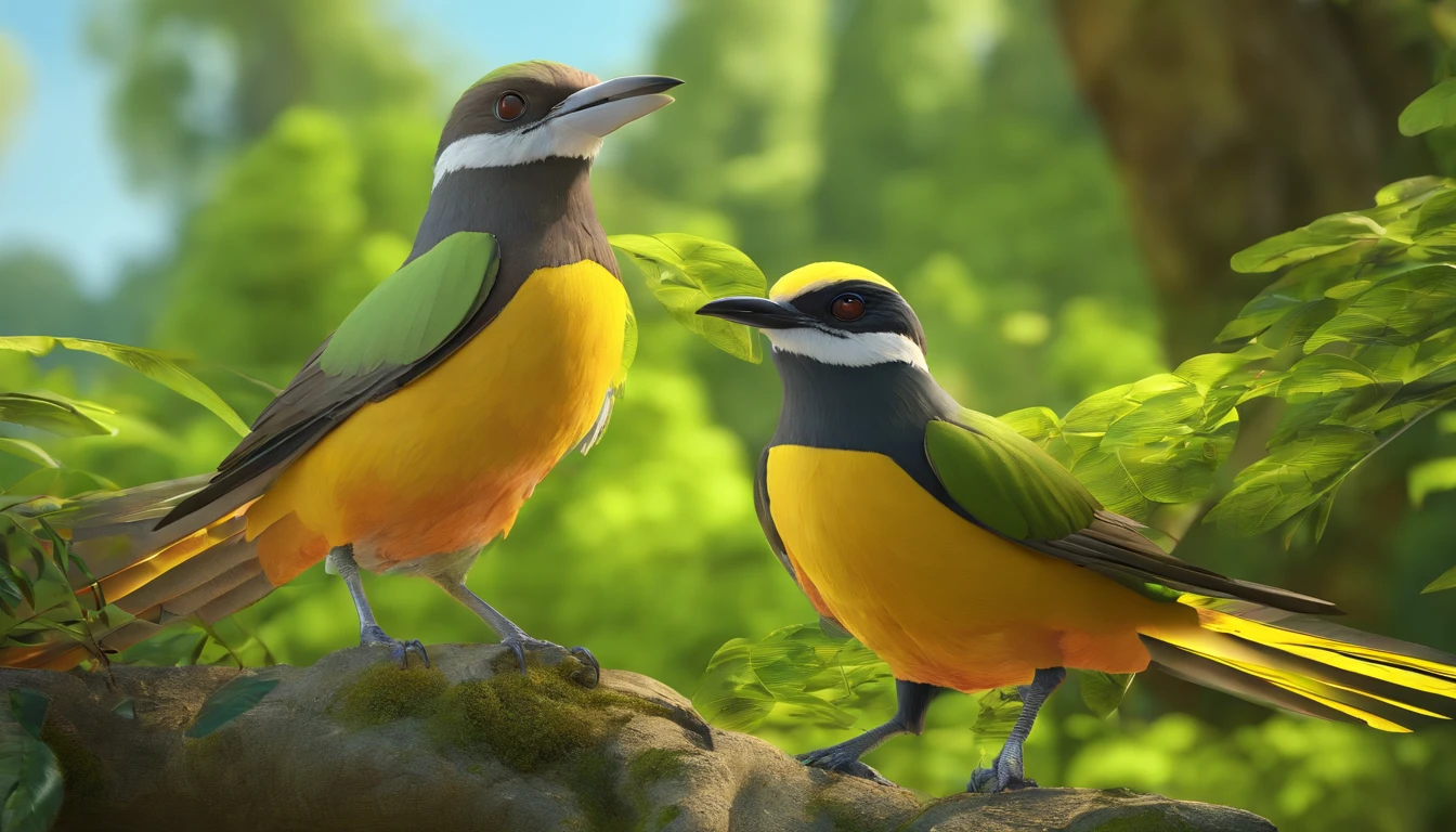 The Brave Great Kiskadee Against the Menacing Hawk
In a lush forest where tall trees touched the sky and streams sang gentle melodies, there lived a small great kiskadee bird named Valente. He was known for his bright yellow plumage and courageous heart.