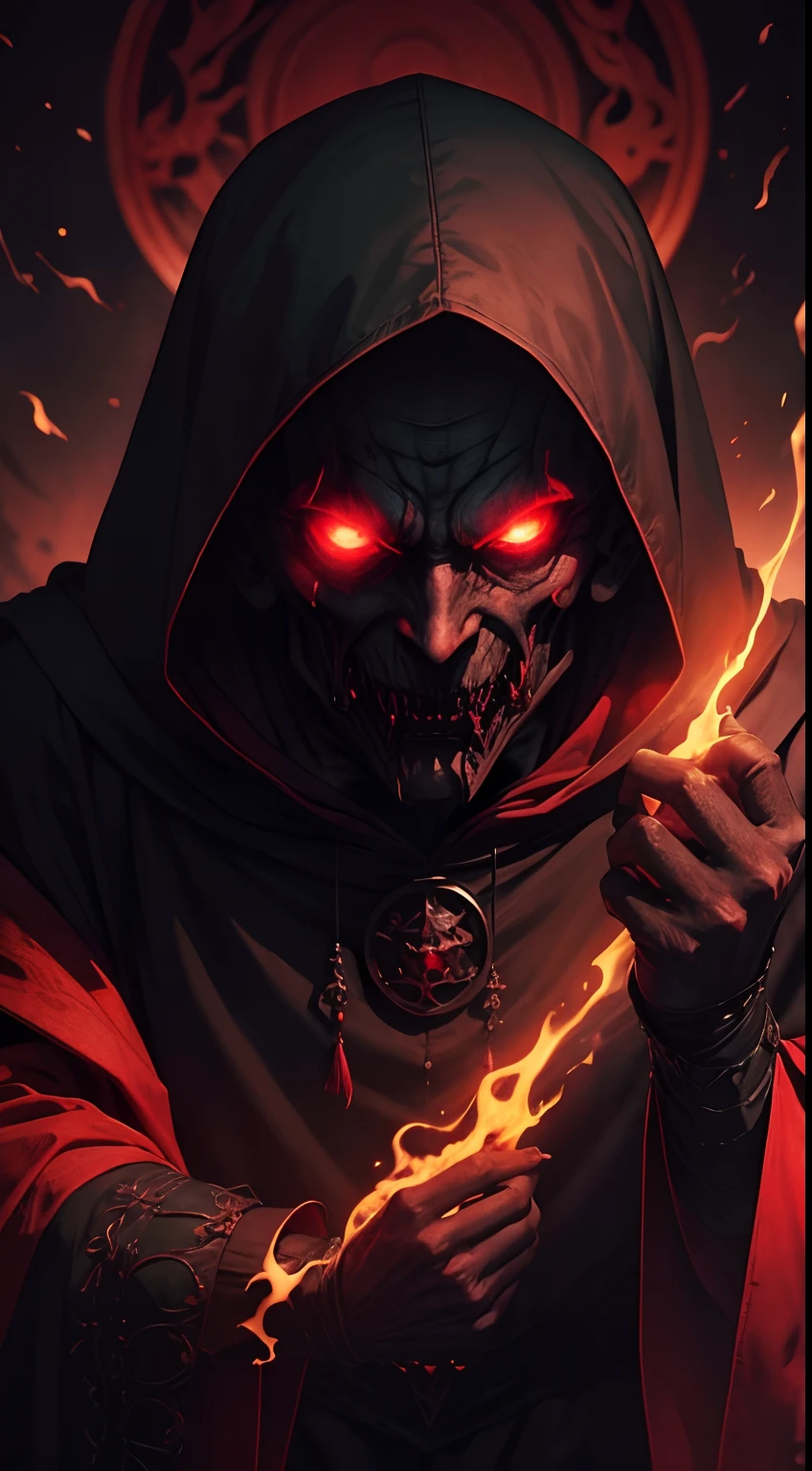 a close up of a demonic looking man with red eyes, fantasy ttrpg villain, male vampire of clan banu haqim, evil male sorcerer, d&d dark fantasy style, dark fantasy character design, dark fantasy style art, occultist, d&d dark sun character art, cultist, diablo digital concept art, djinn man male demon --auto