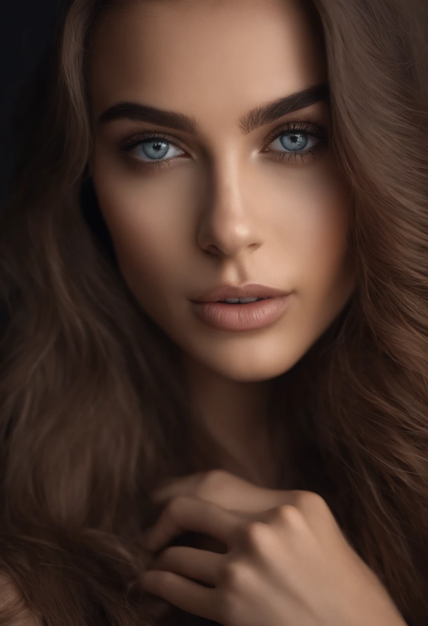 Arafed woman completely , fille sexy aux yeux bruns, ultra realist, Meticulously detailed, Portrait Sophie Mudd, cheveux bruns et grands yeux, selfie of a young woman, Dubai Eyes, Violet Myers, sans maquillage, maquillage naturel, looking straight at camera, Visage avec Artgram, Maquillage subtil, Great photo of the whole body kneeling on the bed, dans la chambre, Medium to large bust, avec des seins pointue