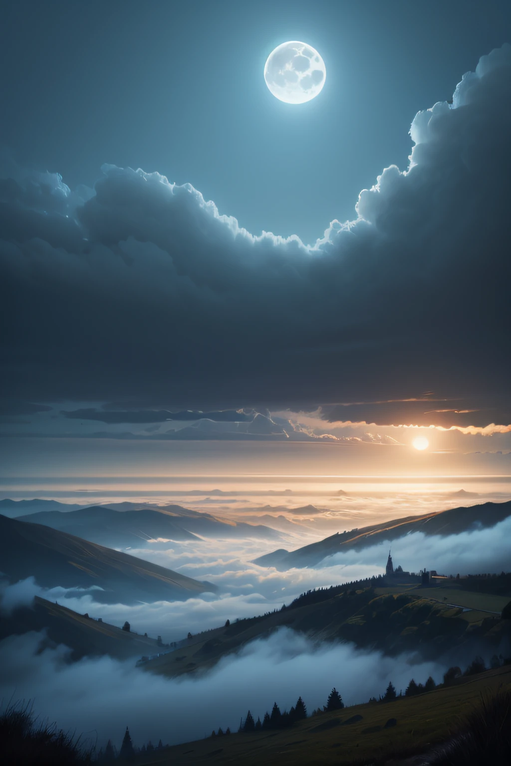 open ,sky ,landscape ,fog ,full moon