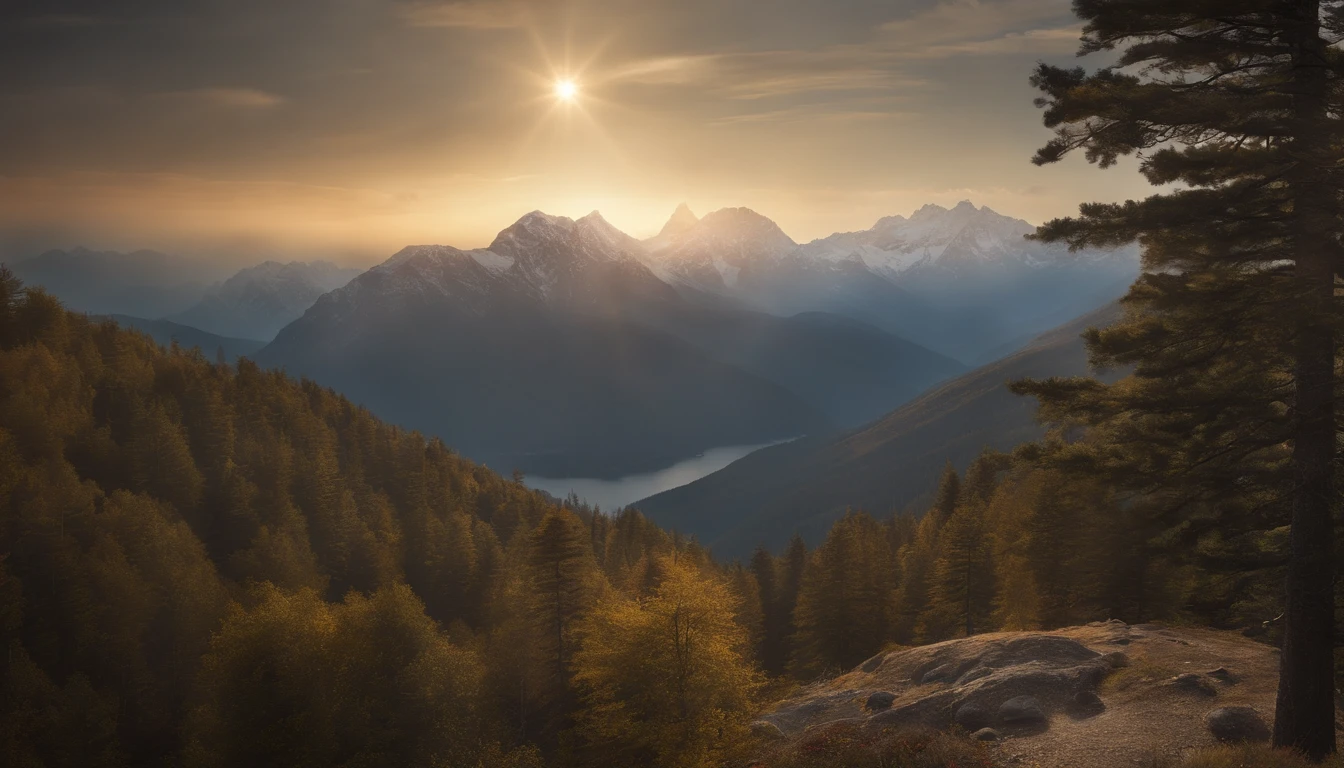 (best quality,4k,8k,highres,masterpiece:1.2),ultra-detailed,(realistic,photorealistic,photo-realistic:1.37),sacred geometry,transcendent mountain peak,serene mountain landscape, merkaba dancing in the sky, above the man's head, sunlight illuminating the sacred patterns,ascend to higher dimensions,transcendental energy radiating from the mountain,majestic mountain range bathed in golden light,harmonious blend of sacred symbols and nature's grandeur,awe-inspiring view from the mountain top,illuminating journey towards enlightenment,ethereal atmosphere enveloping the scene,sublime connection between nature and spirituality,serenity and tranquility merging with divine geometry.