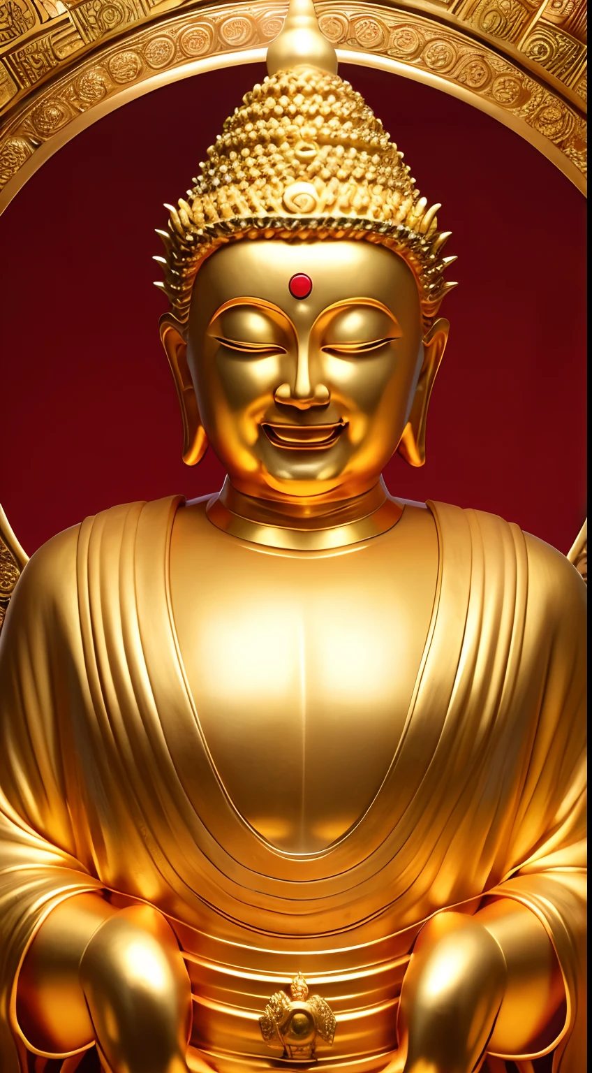 masterpiece, best quality, highres,fantastic,upper body,1 old god men,bilateral symmetry,benzaiten,daikokuten,Buddhist statue sculpture, bald, smile, shining background,halo,golden color,golden kimono,Japanese clothing,clothes,holiness,smiling face