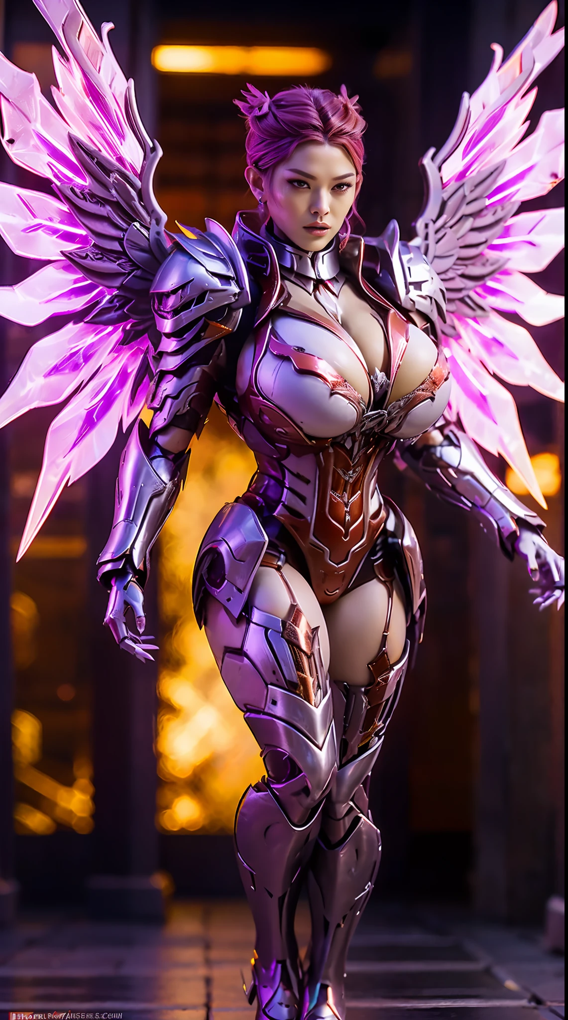 FIRE PHOENIX, (PHOENIX HEAD), HUGE BOOBS, FIRE MECHA ARMOR FULL SUIT, (CLEAVAGE), (A PAIR LARGEST PHOENIX WINGS), TRANSPARANT, TALL LEGS, STANDING, SEXY BODY, MUSCLE ABS.
