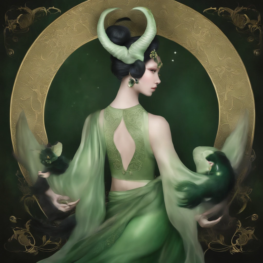 a seductive  demon woman with asian/Arabic features, green skin, pele com escamas, demon wings, resembling a succubus, and identified as Na'amah, night time, candle light, ancient environment