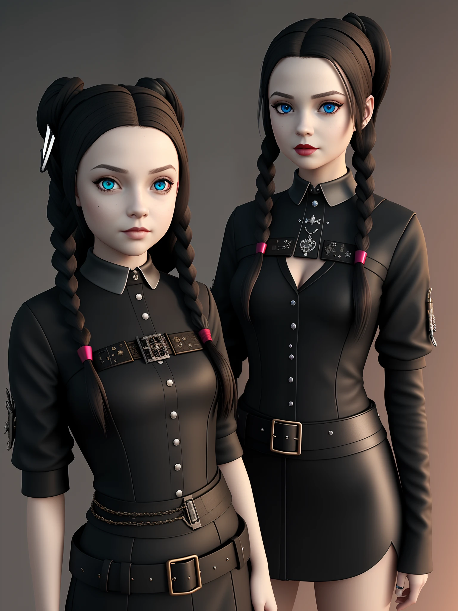 young Wednesday Addams stunning cyberpunk steampunk with accessories realistic 3d render --q 5 --ar 1:1