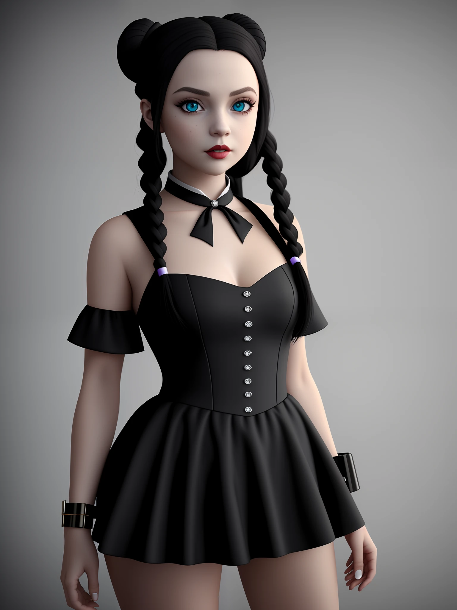 young Wednesday Addams stunning cyberpunk steampunk with accessories realistic 3d render --q 5 --ar 1:1