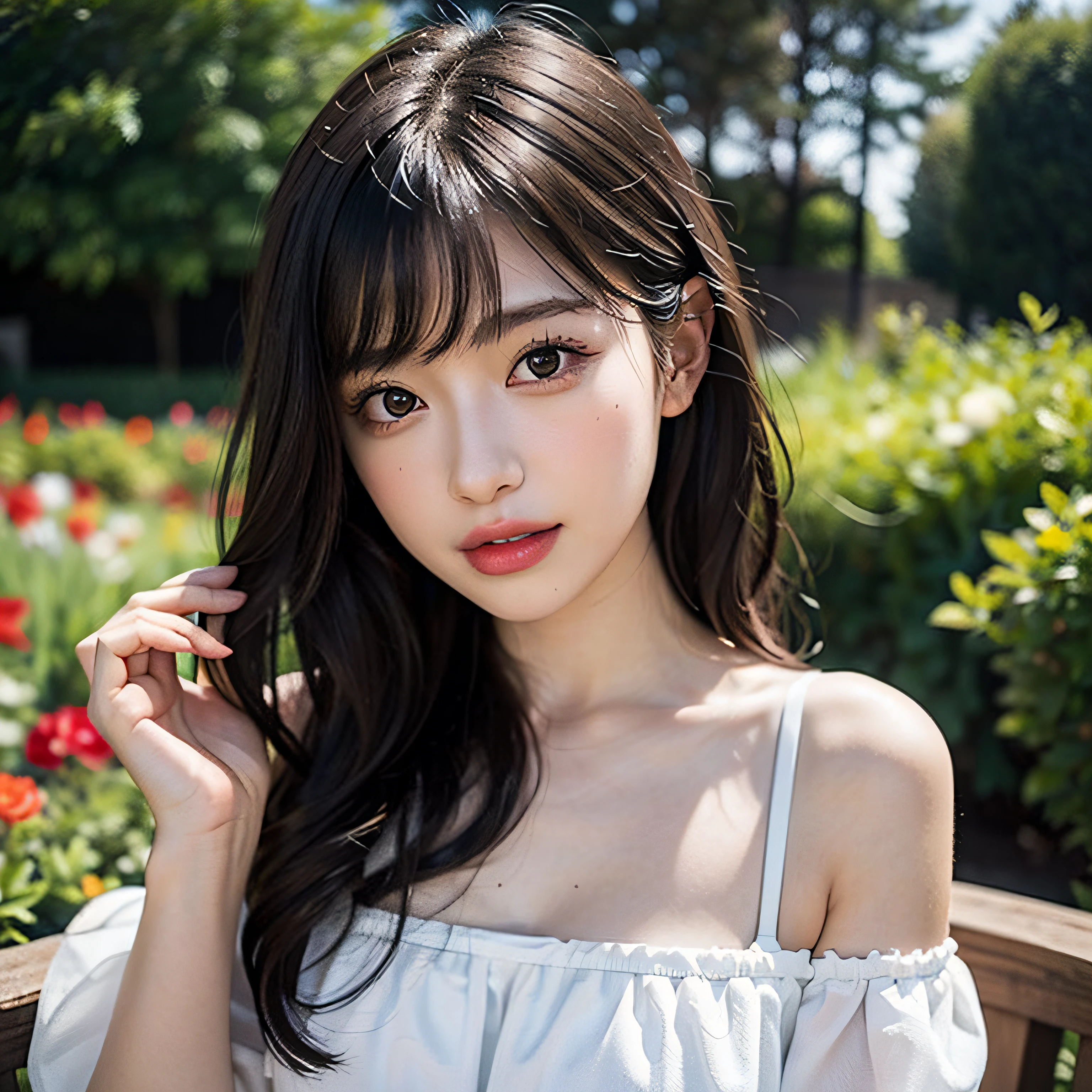 Top-quality Realistic,Unity,8k wallpaper,Official art,Highly detailed CG Unity 8k wallpaper,ultra-detailliert,hight resolution,Physically-based rendering,ultra detailliert,Magnificat,finely detail,masterpiece,Best Quality,ultra-detailliert ,ultra detailed,Mature beauty,Beautiful girl,1girl,moist lips,sexy lips,Sexy smile,Gentle smile, 18 years old, Beautiful bare skin,Smooth bare skin, big well-shaped breasts,beautiful cleavage, swept bangs,(Medium hair:1.3), beautiful detailed eye model shoot style,Japanese Idol,beautiful girl,Half-body,Model photo shoot,standing position,(A natural park where wisteria flowers are blooming beautifully),BREAK,(strapless leotard:1.3),model pose,sexy smile,by the wisteria flowers,model pose,standing model pose,close up to face,NSFW,(show off breasts),breasts out,(show off nipple:1.2),(All fours:1.3)