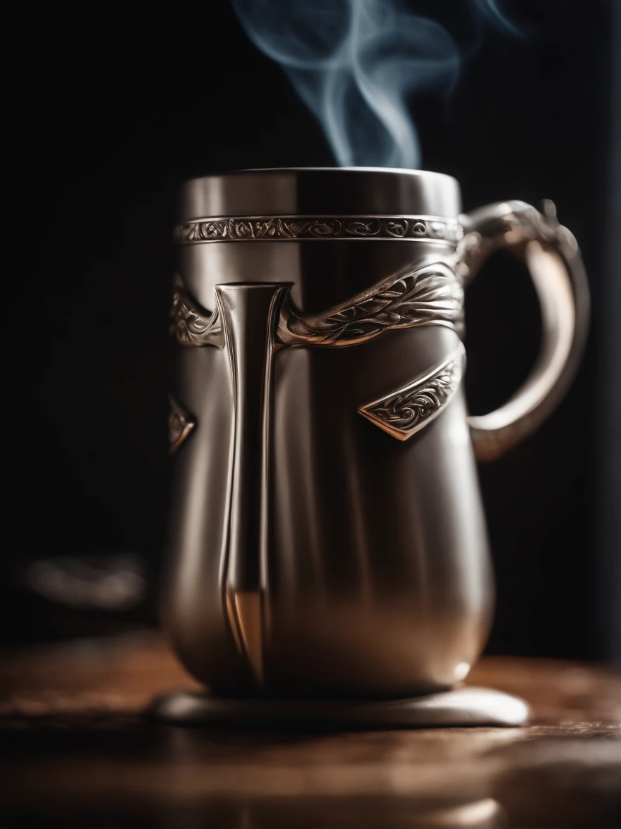 A Thor-shaped mug of coffee, cinemactic, hiper-realista, Epic perspective,