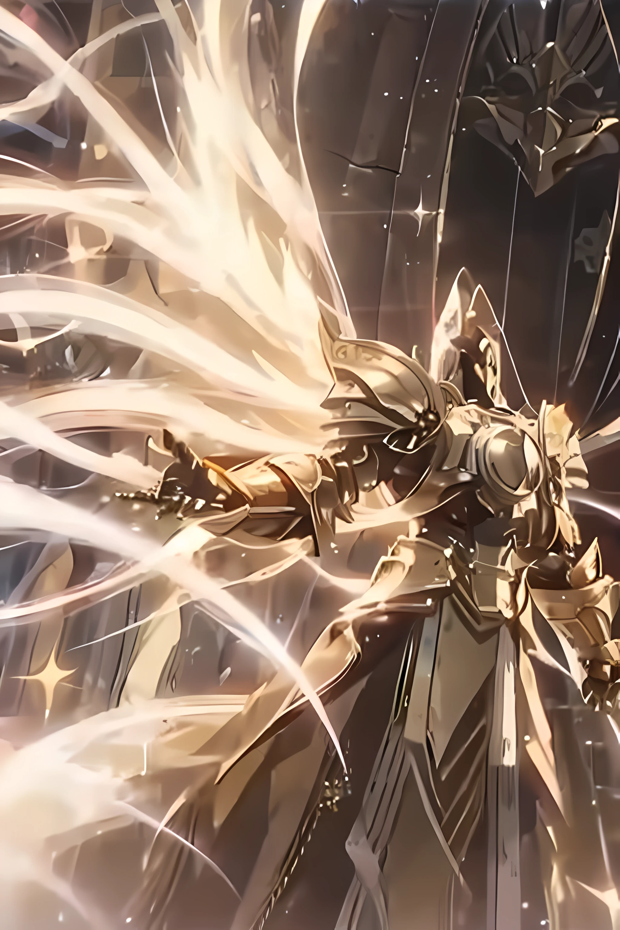 An angel with golden armour and bright white wings