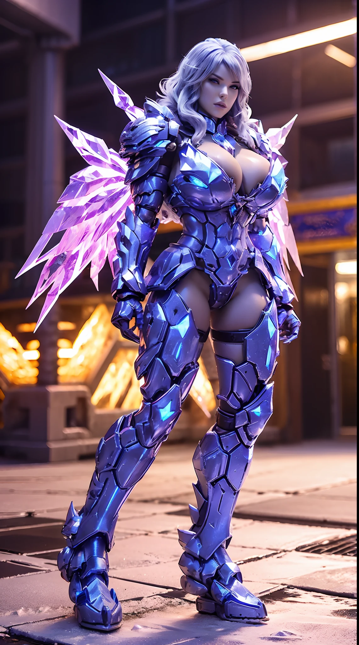 ICE DRAGON, (CRYSTAL DRAGON HEAD), LONG HAIR, HUGE BOOBS, (ICE MECHA ARMOR FULL SUIT), (CLEAVAGE), (A PAIR LARGEST CRYSTAL WINGS), TRANSPARANT, TALL LEGS, STANDING, SEXY BODY, MUSCLE ABS.