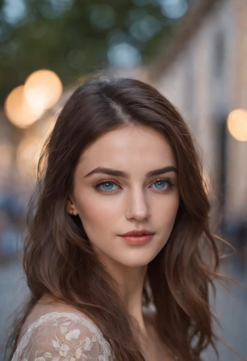 A beautiful reading head Turkish woman,Unique face and blue eyes, Macy's long hair, windy hair, Rainy days, Wet body, Wear bohemian style and shorts, Floating flowers surround, Some dry leaves on the road, Energetic posture, Urban street background, Day and night, Ambient lighting, Motion blurr, realistic raytraicing, Simulates the film color style, Sigma 24mm F1.2 lens, Ultra photo realsisim, Highly detailed, 8K, Full body view, image in high resolution, 64 million pixel image