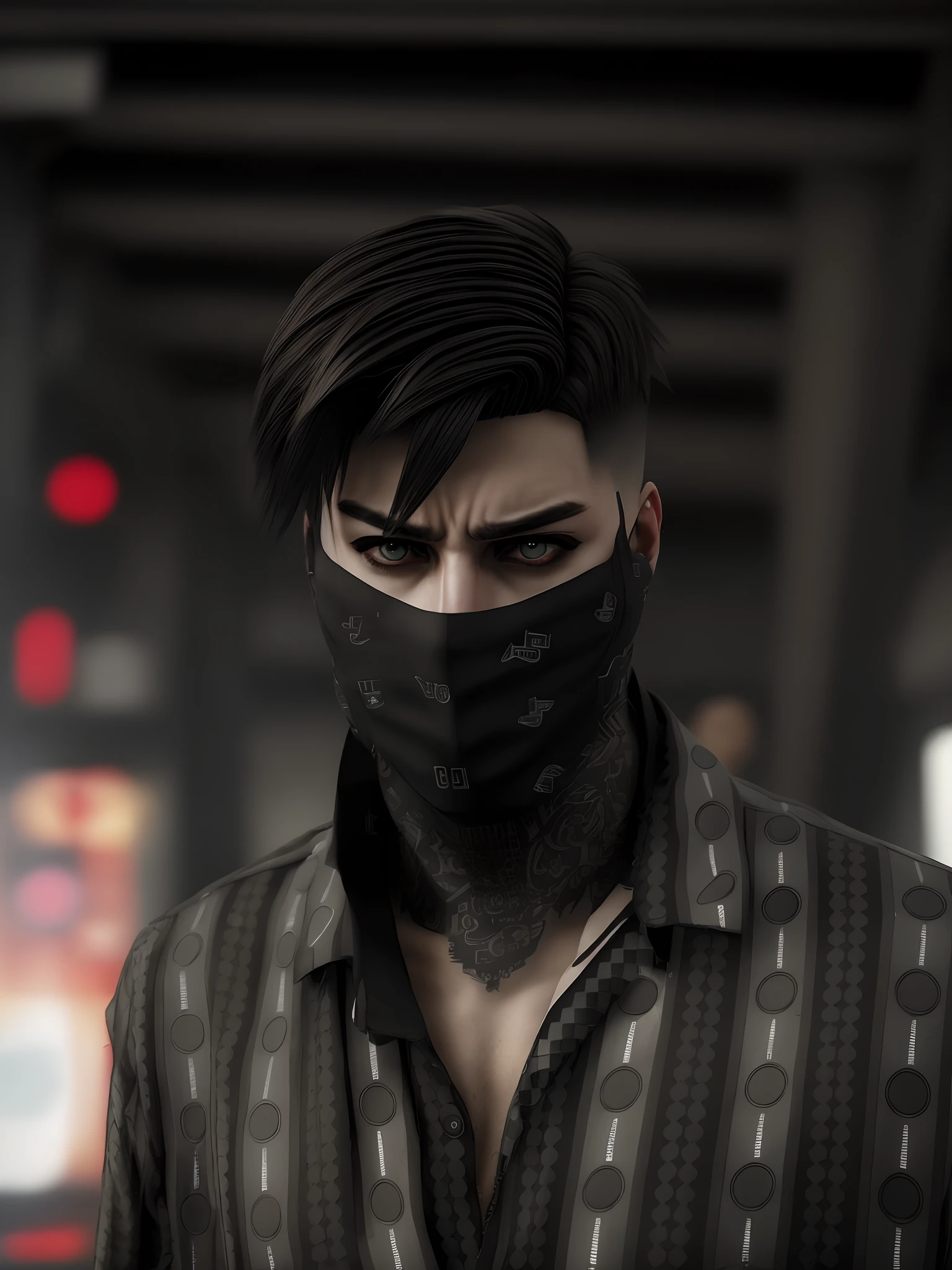realistic, me look like angry, look like realistic change hairstyle , cyberpunk, realistic, ultra realistic, angry eyes, hide face with clothe, horror, dark, dangerous gangster, mafia, criminal, 4k, 8k, cyberpunk boy,