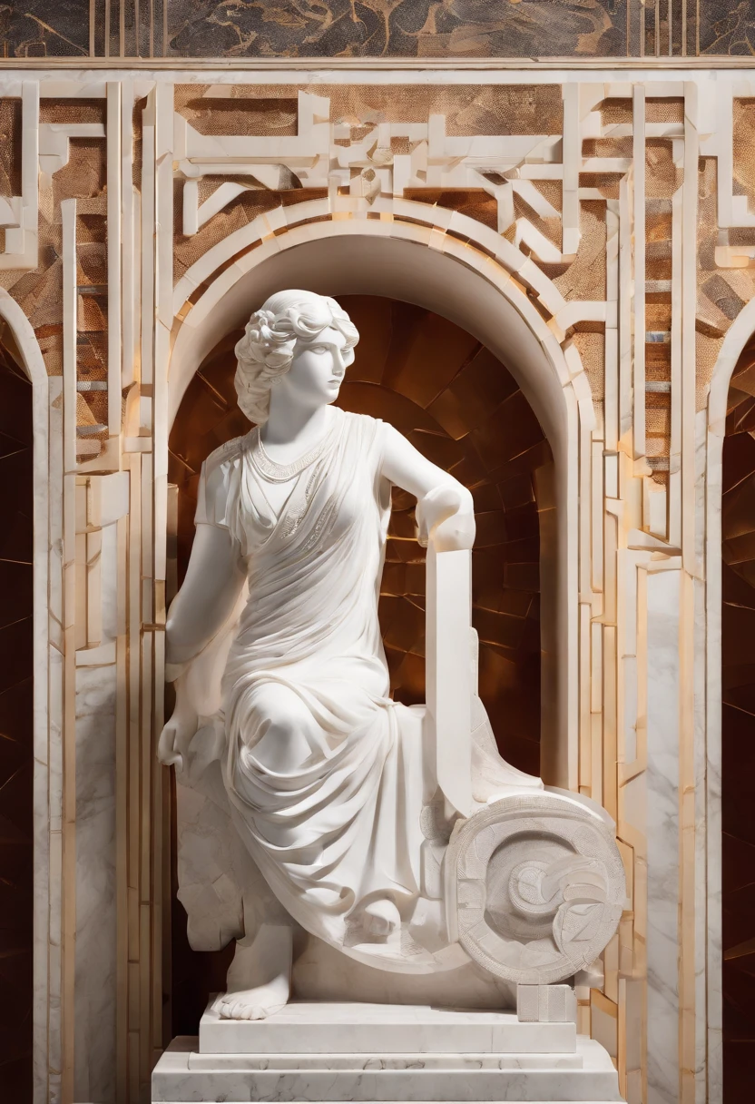 Photo of a white marble statue with the face turned away from a Roman woman