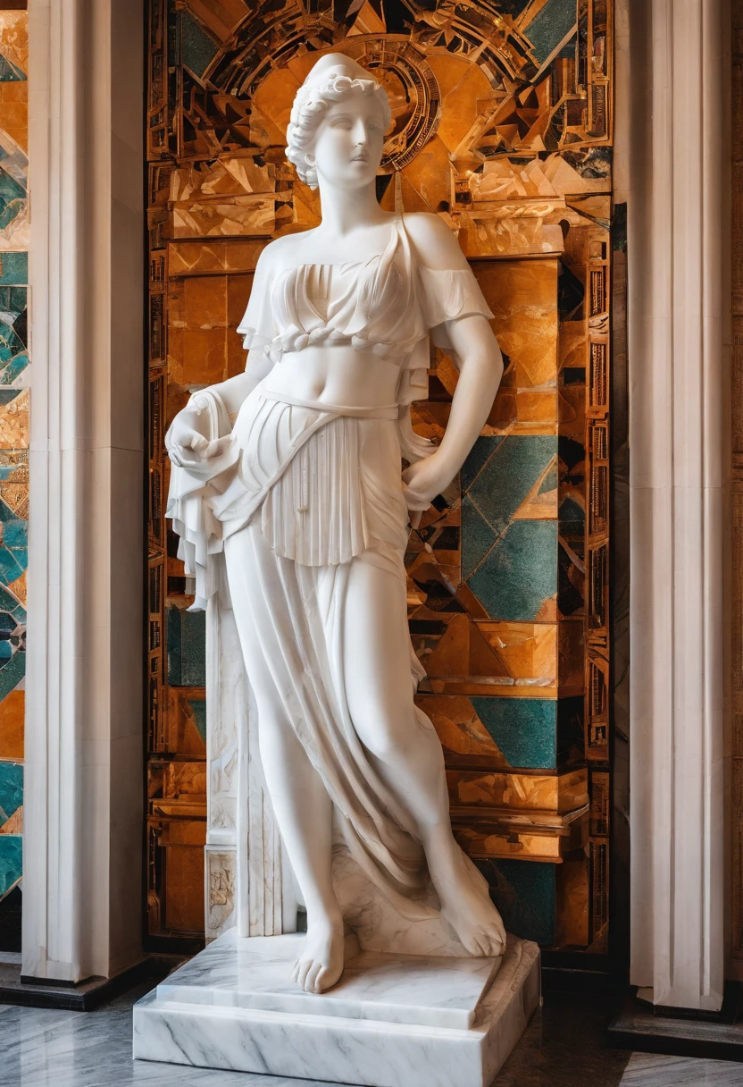 Photo of a white marble statue with the face turned away from a Roman woman