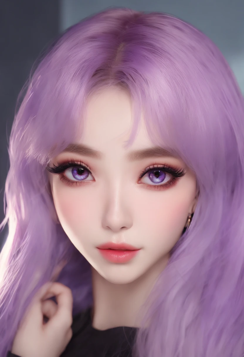 (best quality,32k,16k,8k,4k,super fine face:1.2,highres:1.2),small mouth, lip biting makeup, effeminate, purple hair, purple eyes, ultra-detailed, perfect, portrait